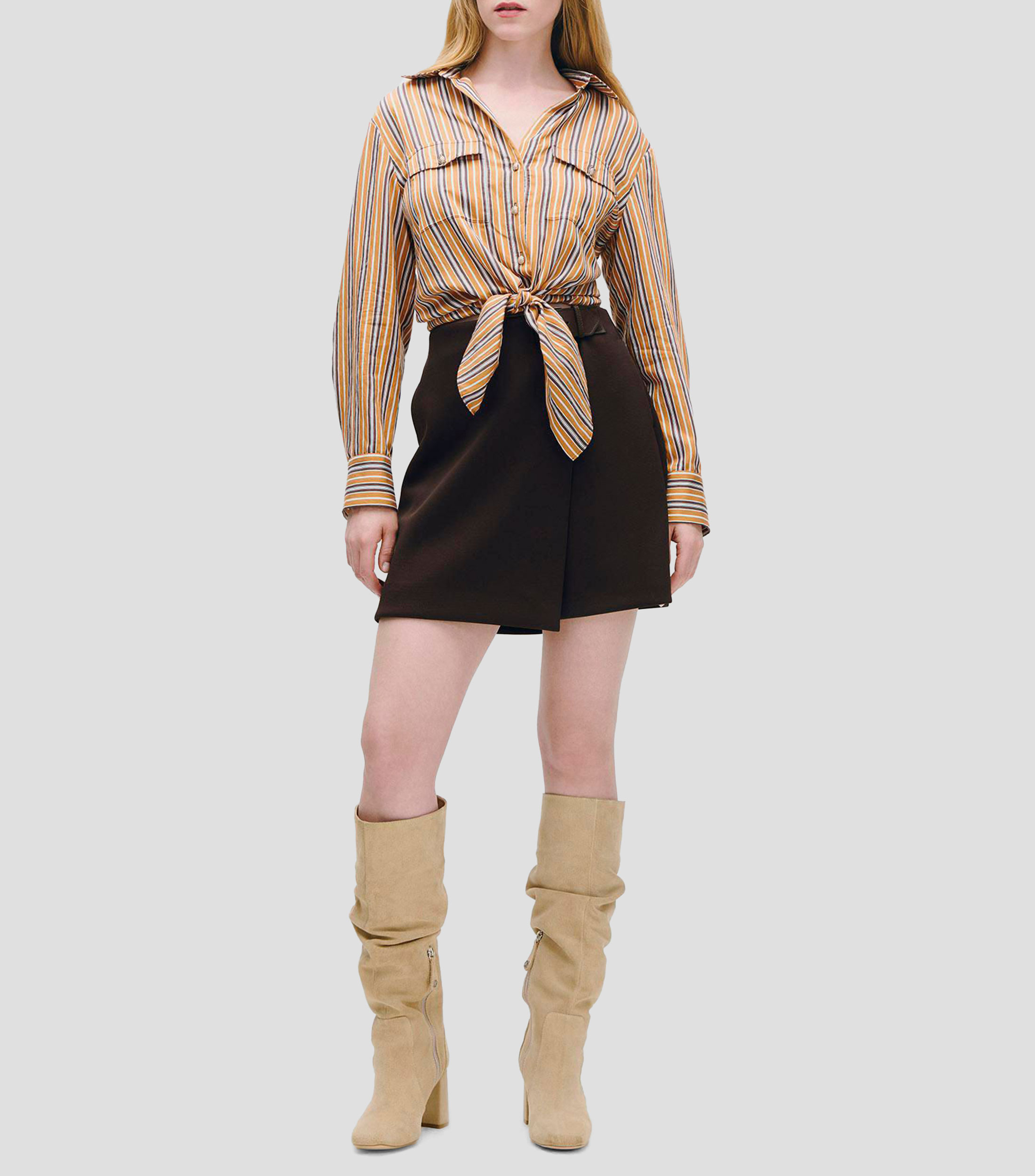 Blusa Camisera a Rayas Multicolor Amarre en Ruedo Mujer