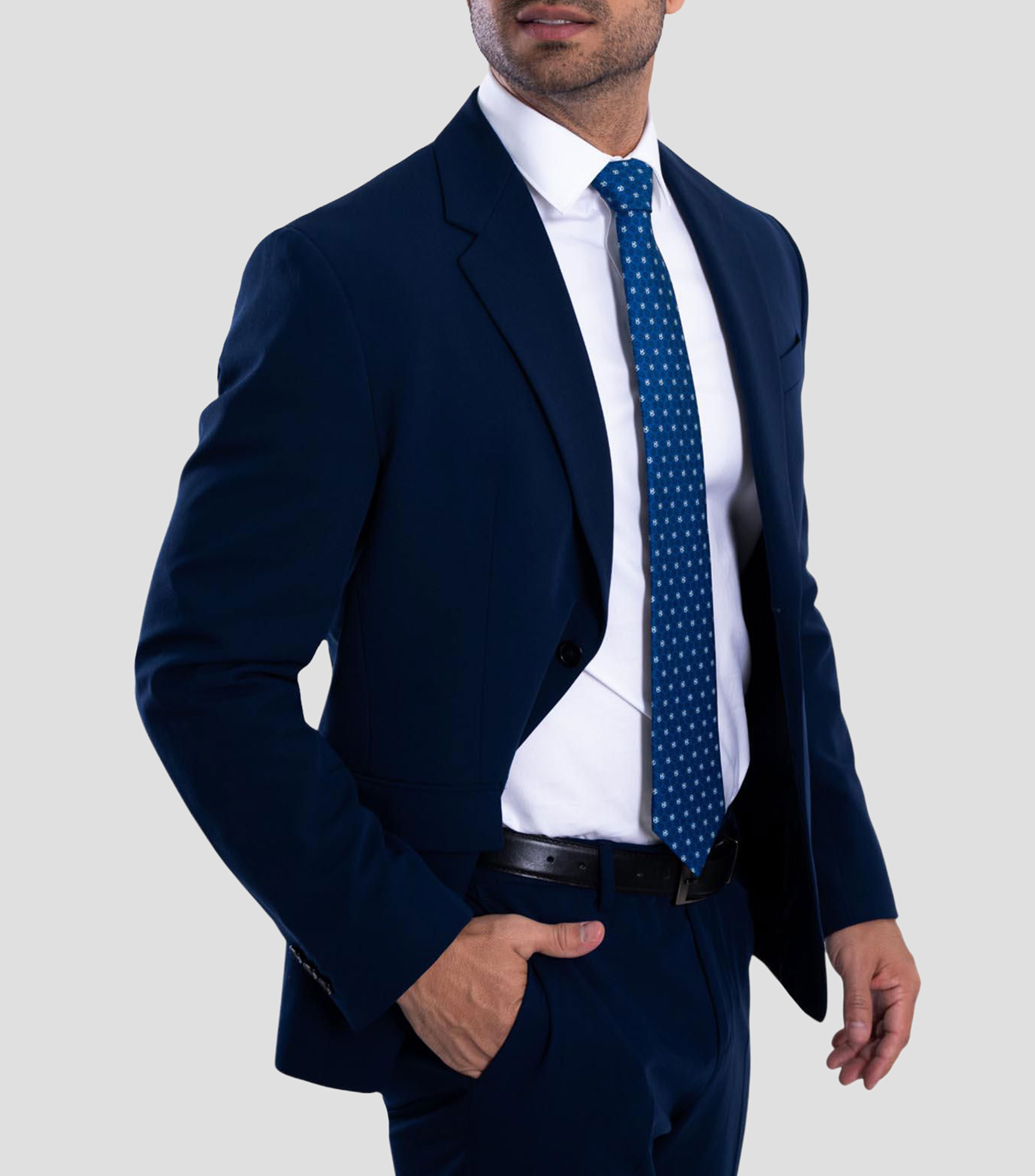 Corbata ancha en seda azul marino estampada