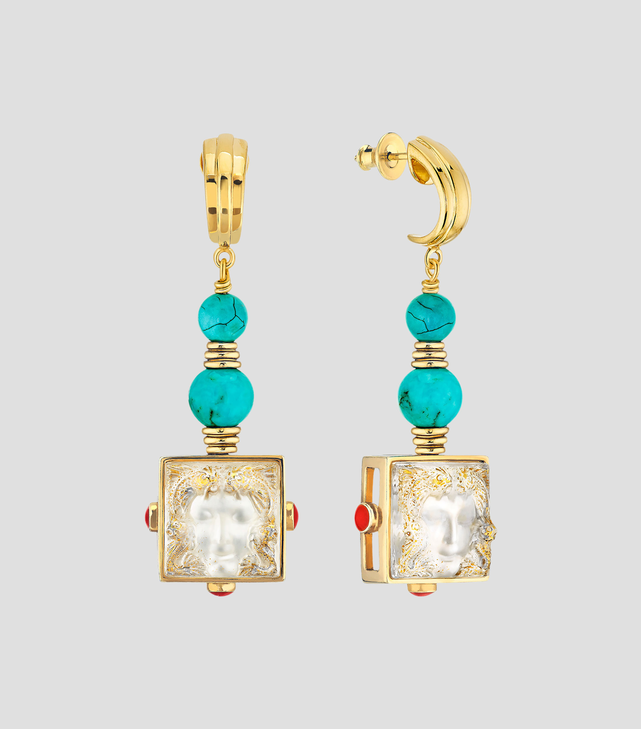 Arete con cristal y turquesa Mujer