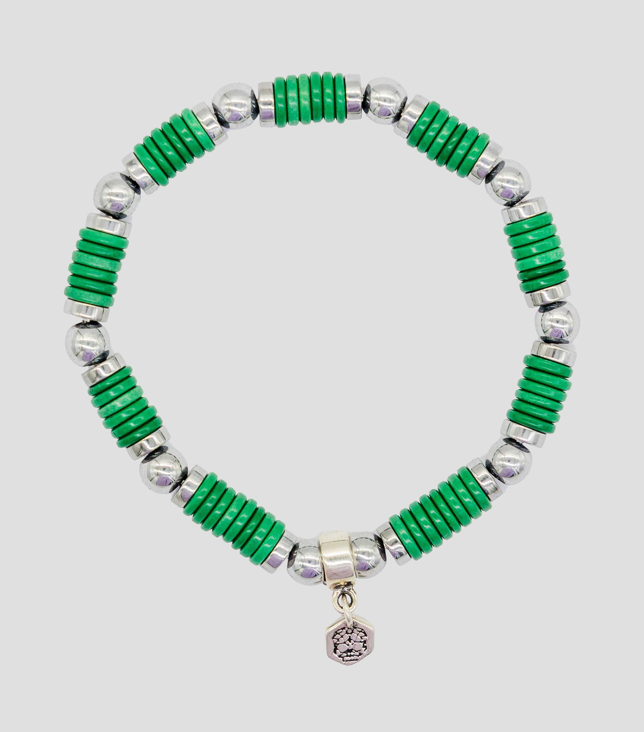 Pulsera en plata 925 verde con cuentas esféricas Hombre