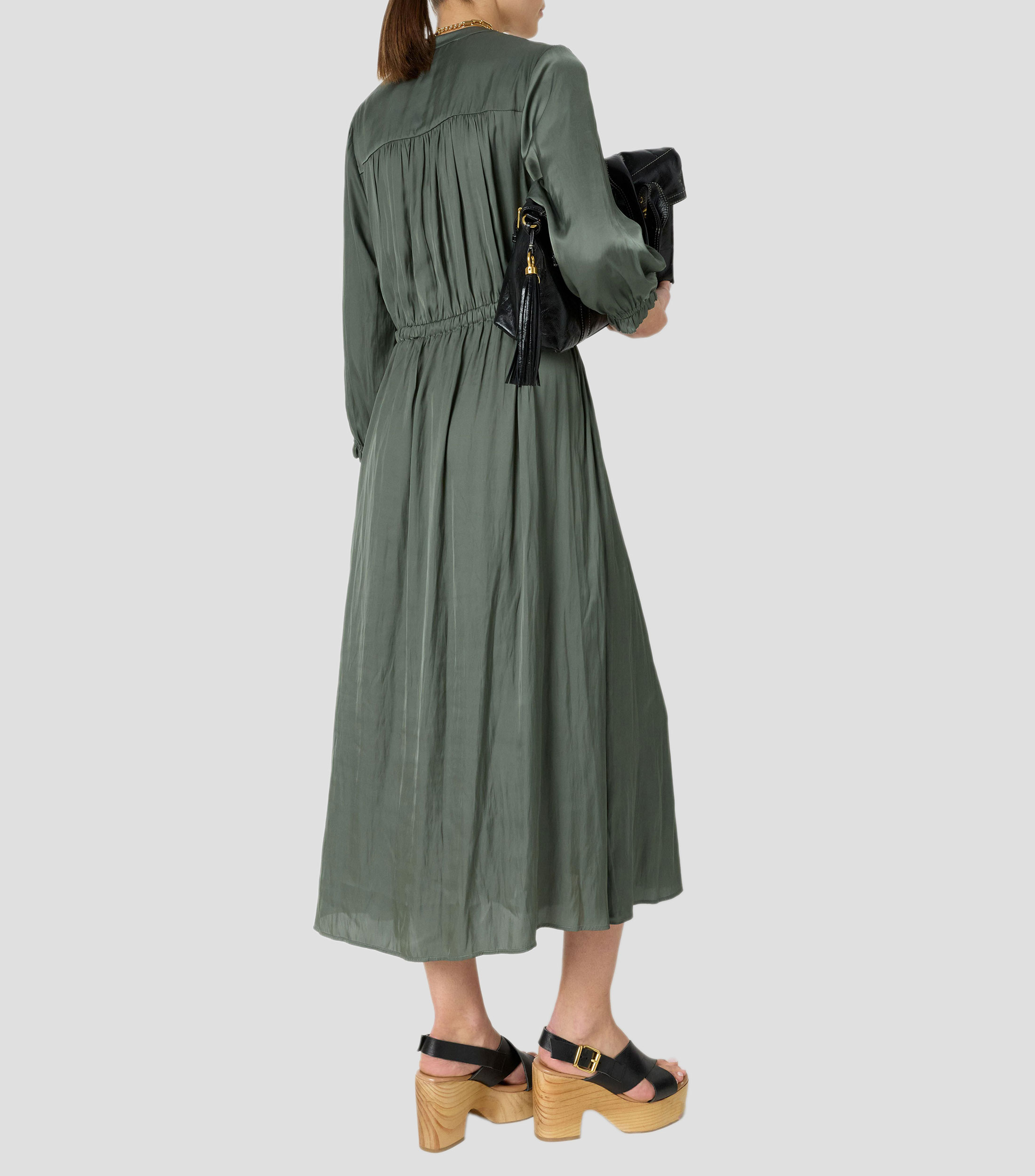 Vestido midi manga 3/4 liso Mujer