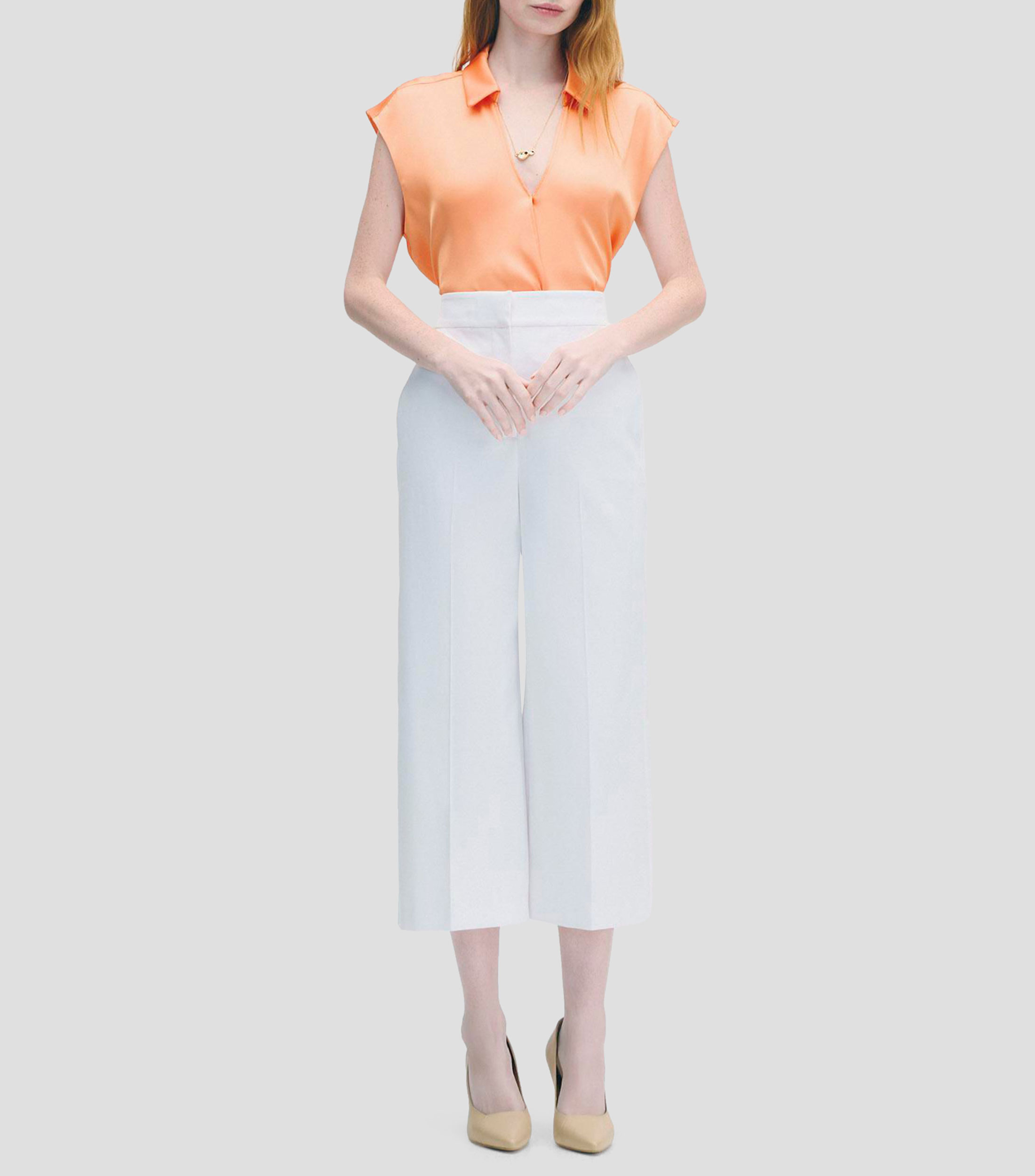 Blusa de Satín Envolvente Naranja Cuello Camisero Mujer