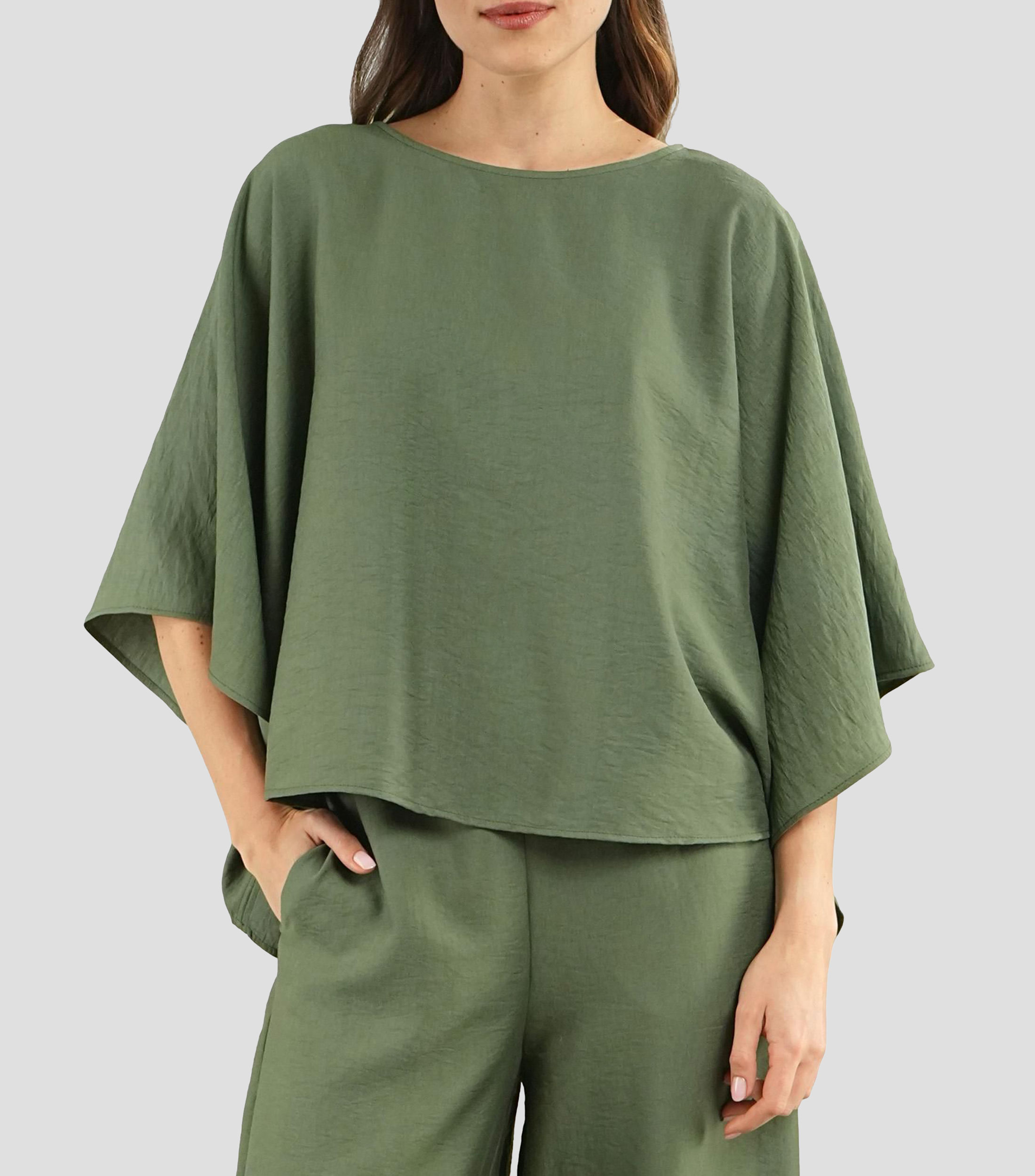 Blusa lisa manga 3/4 Mujer