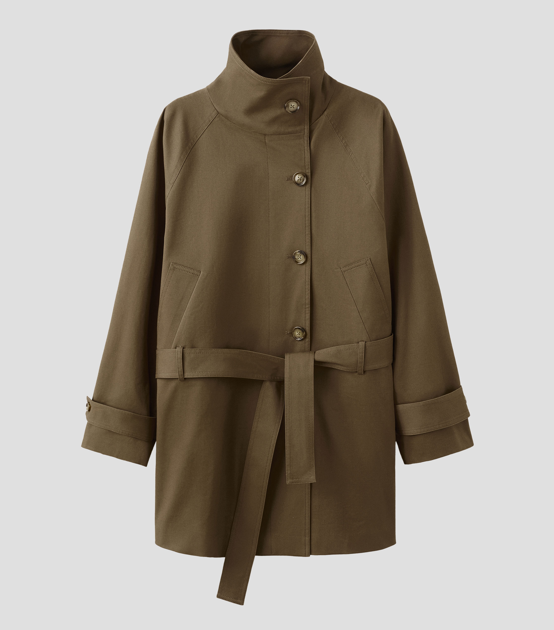 Gabardina midi con botones y cinta Mujer