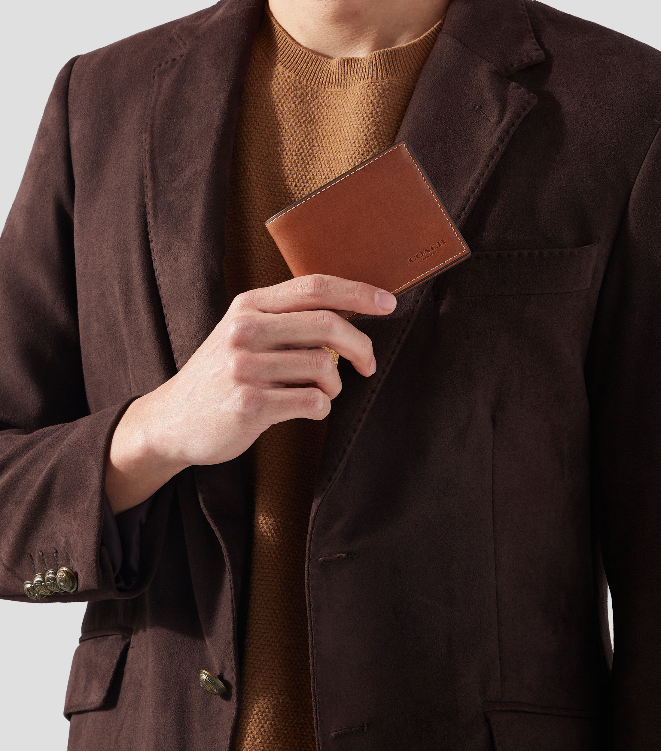 Cartera bifold en piel vacuna liso Hombre
