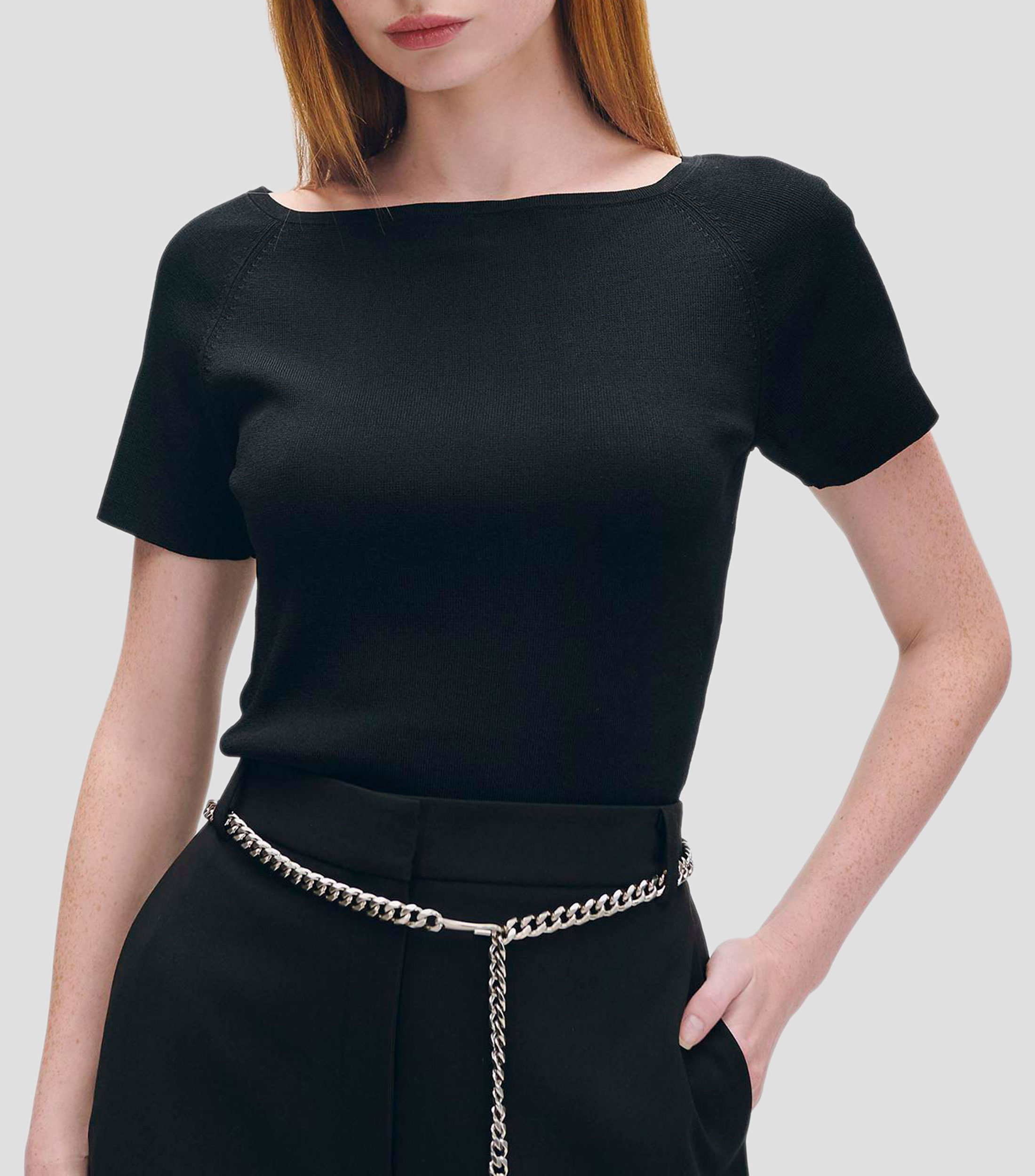 Blusa tejido de punto escote barco Mujer