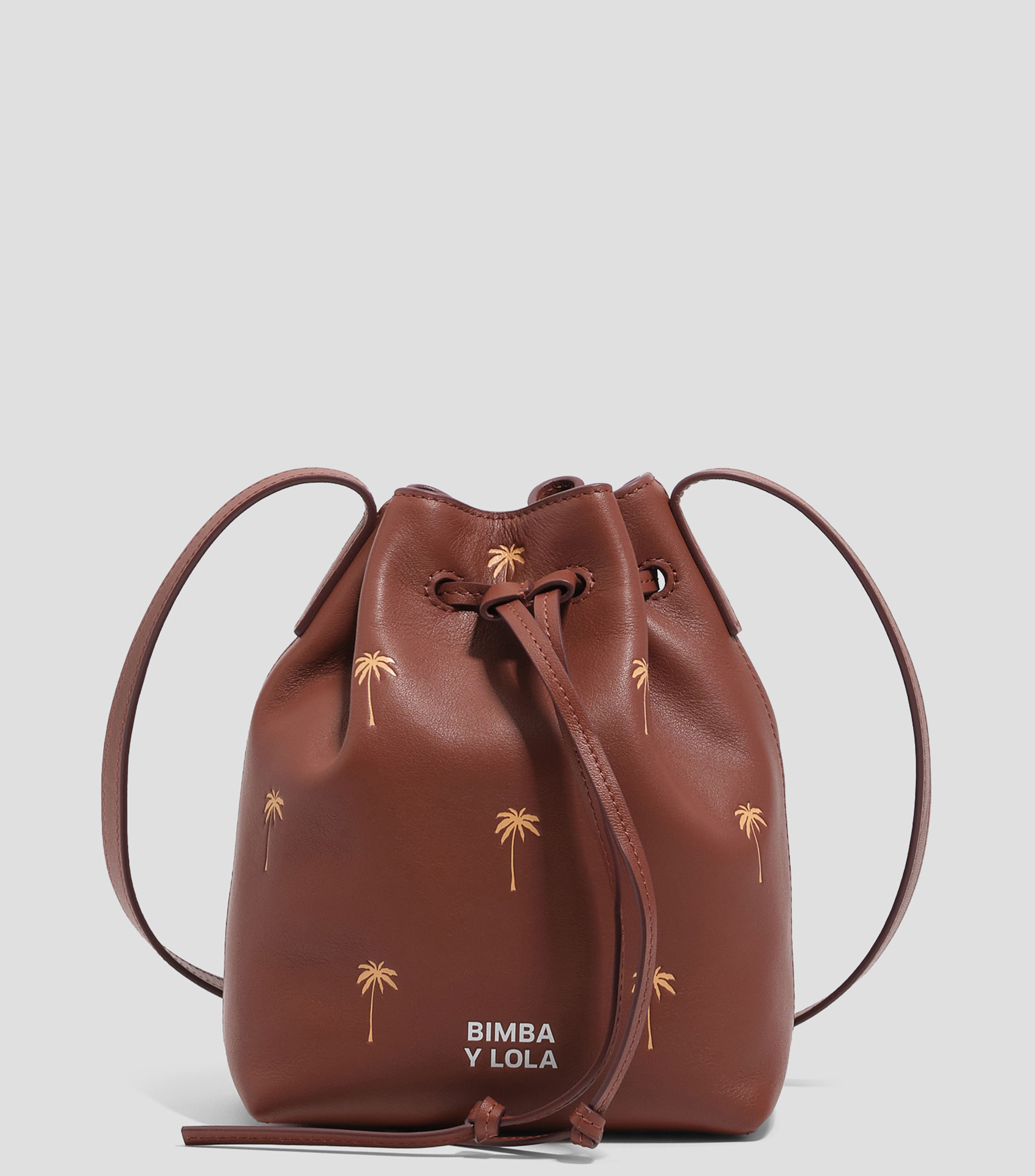 Bolsa bucket Carlino pequeño piel print Palms nuez Mujer