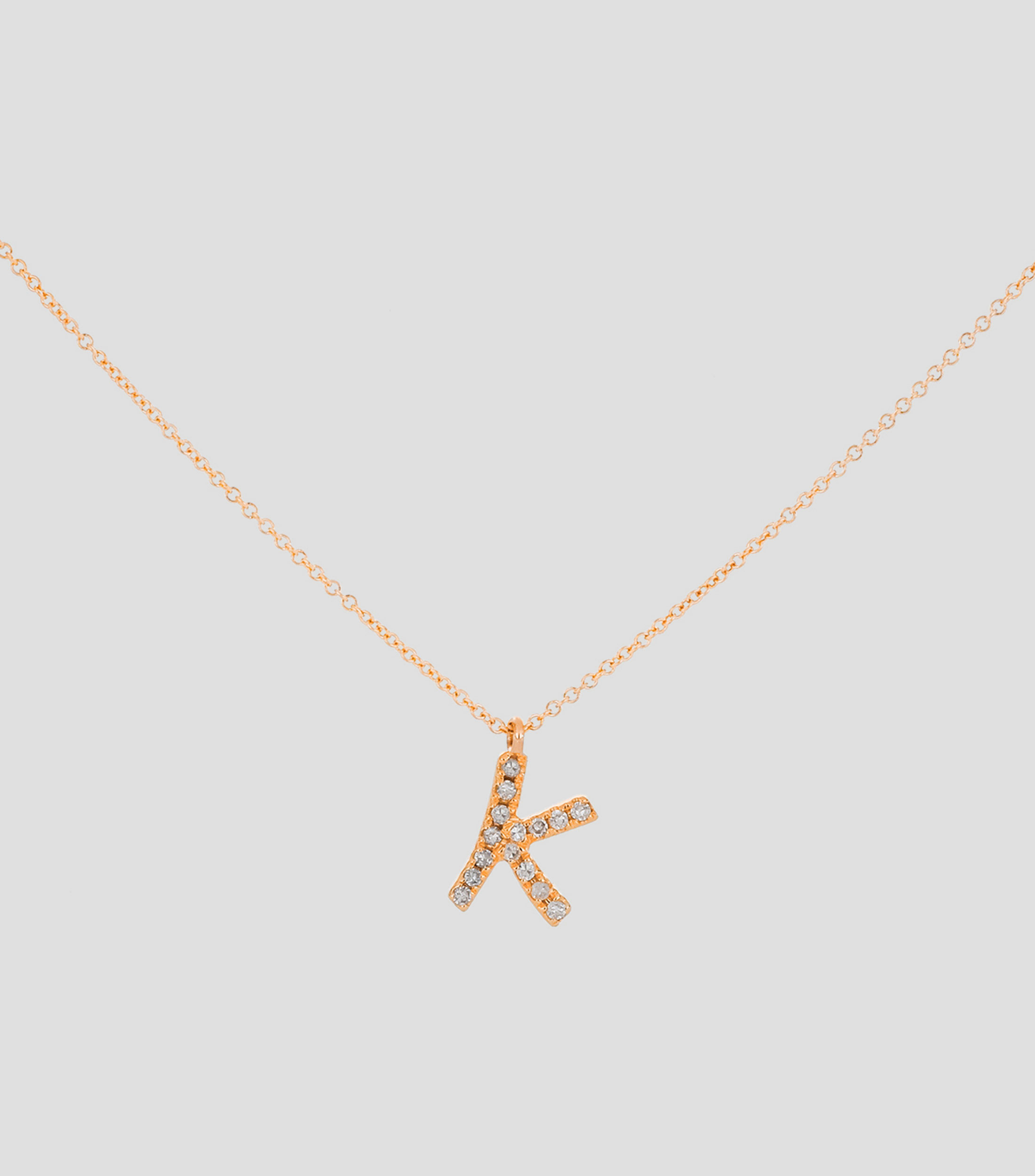 Dije con cadena Letra K en Oro rosa de 14 kilates Iniciales con diamantes Mujer