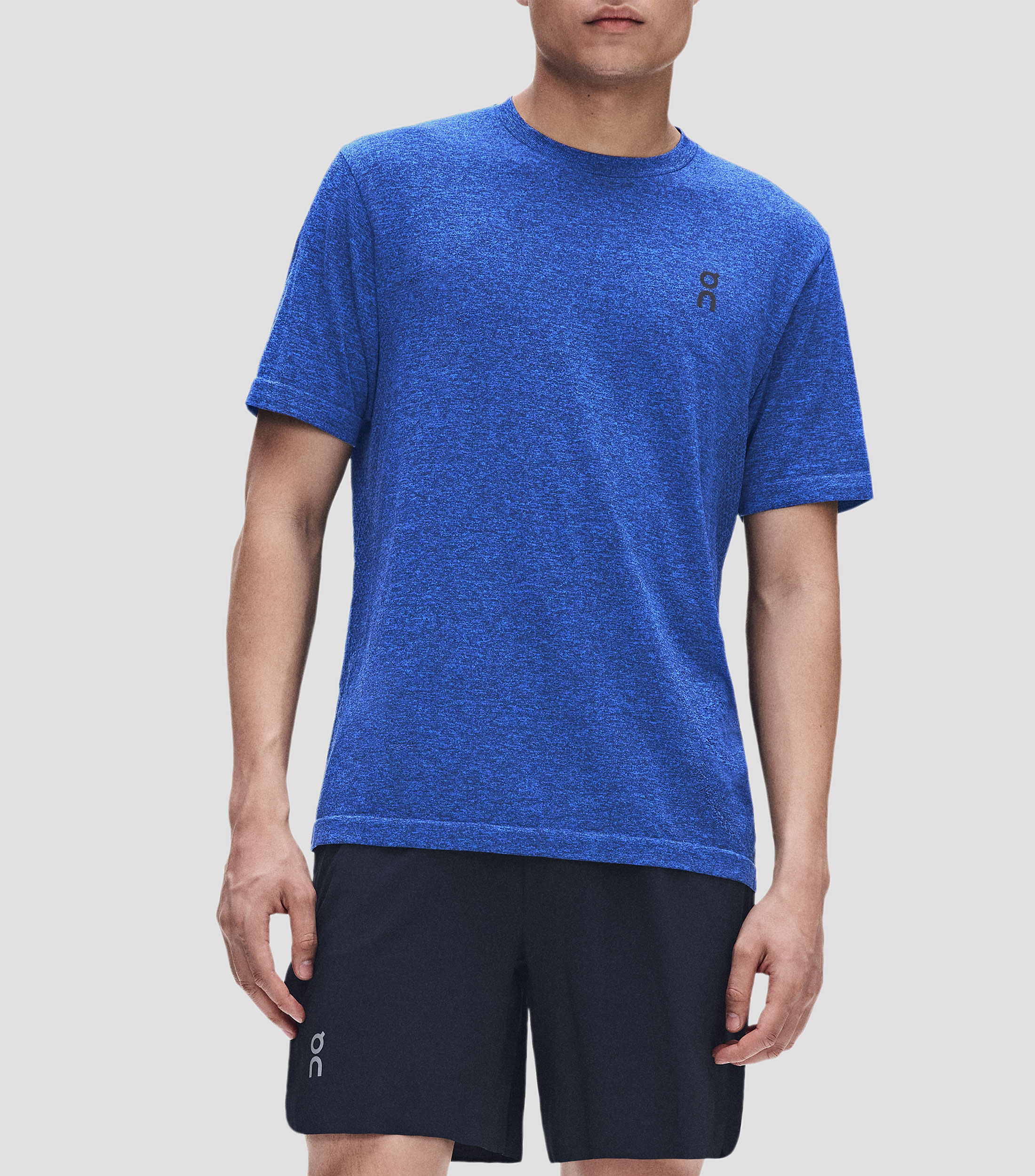 Playera para entrenamiento cuello redondo manga corta jaspeado Hombre