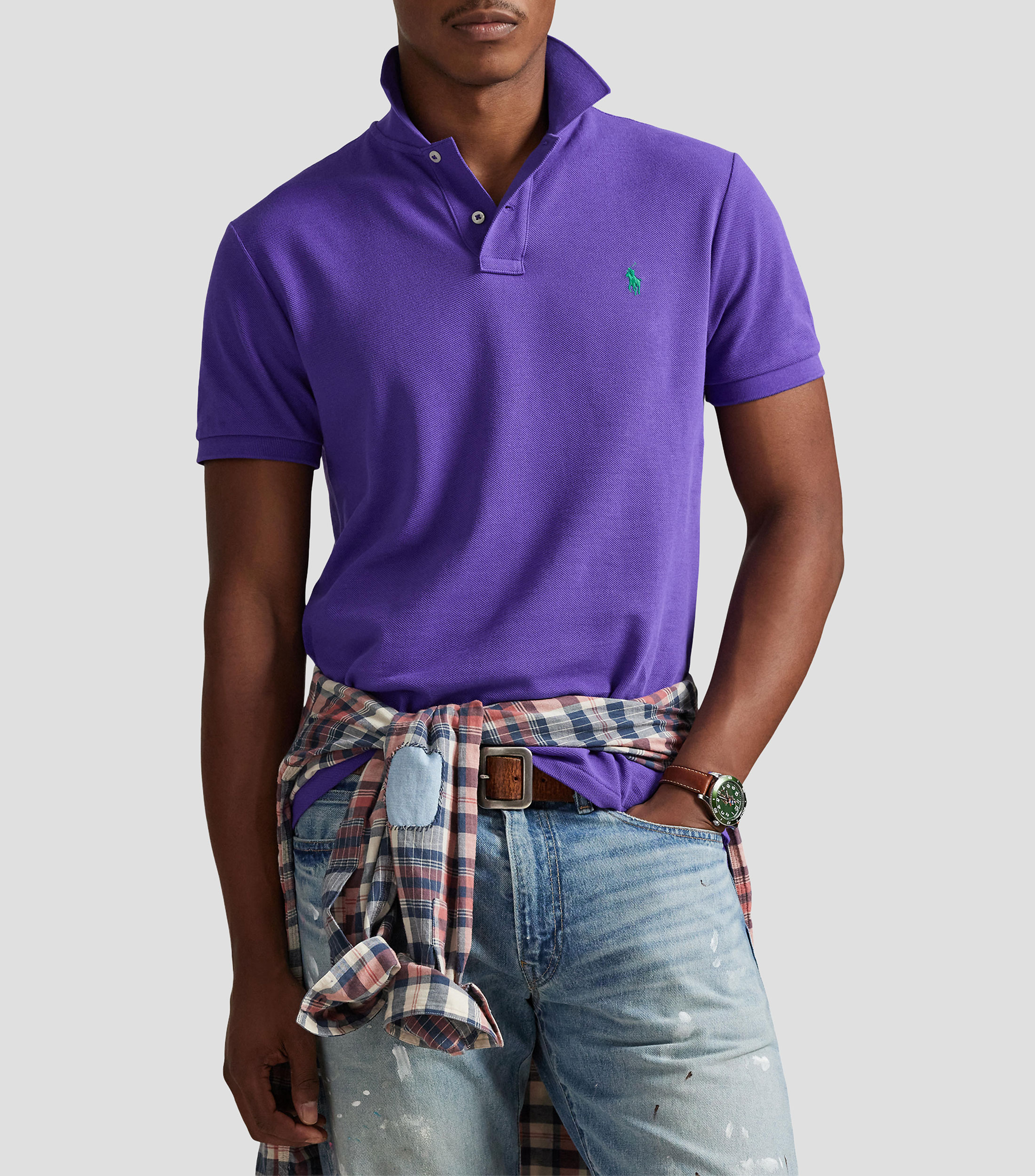 Playera polo manga corta sólida Hombre