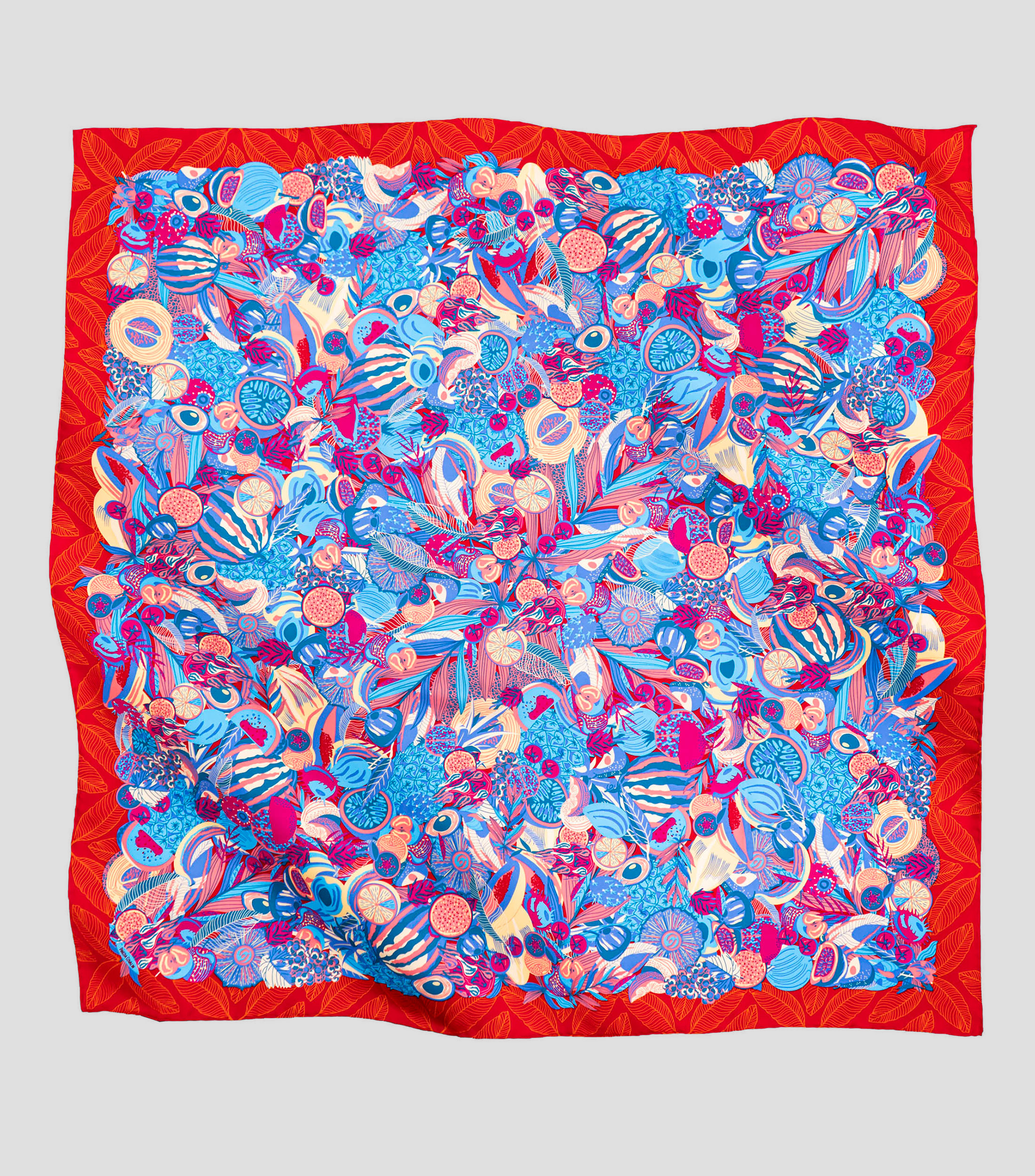 Mascada de seda roja estampada Mujer