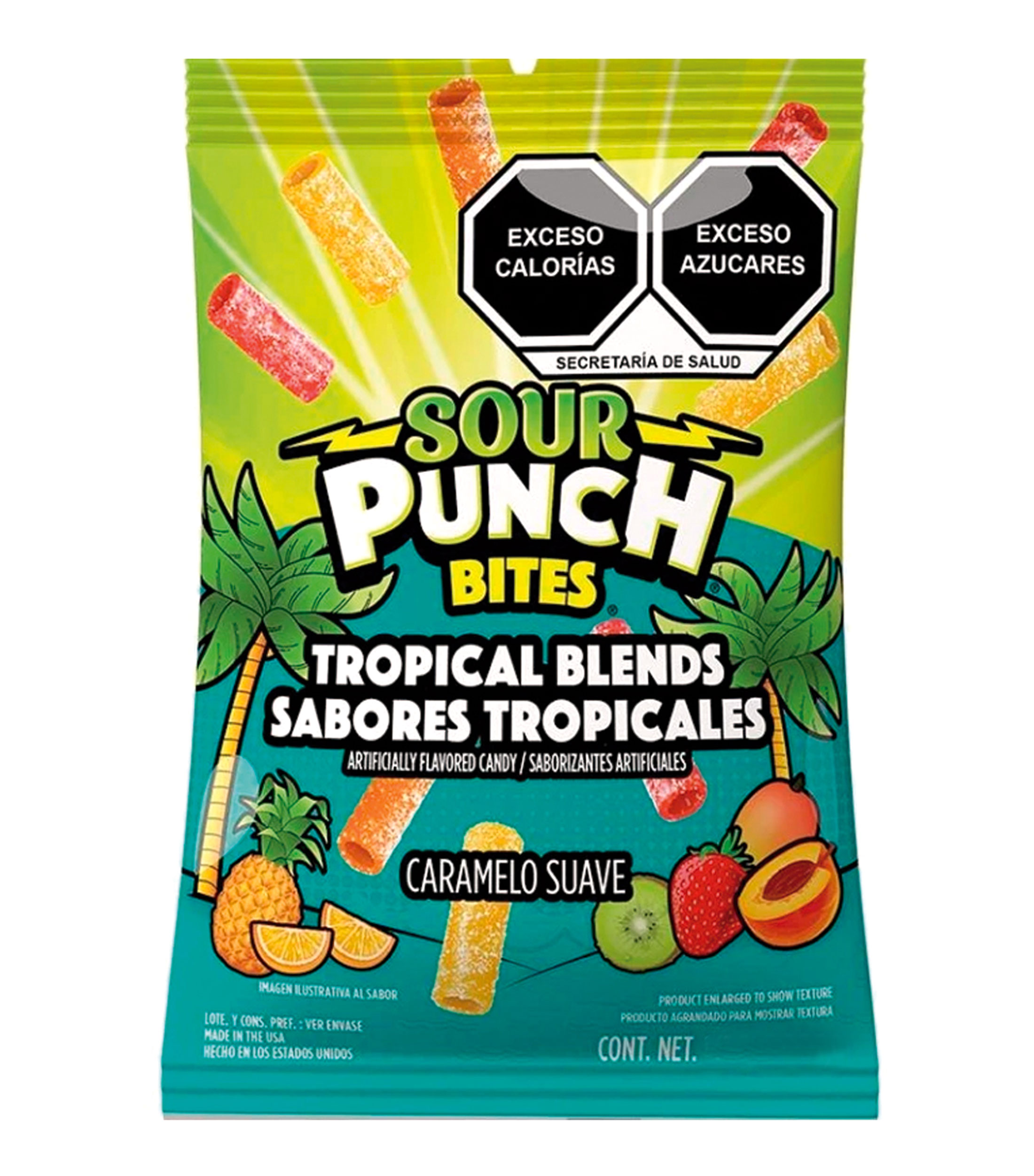 American Licorice Caramelo suave Sour Punch Bites Tropical Blends, 105