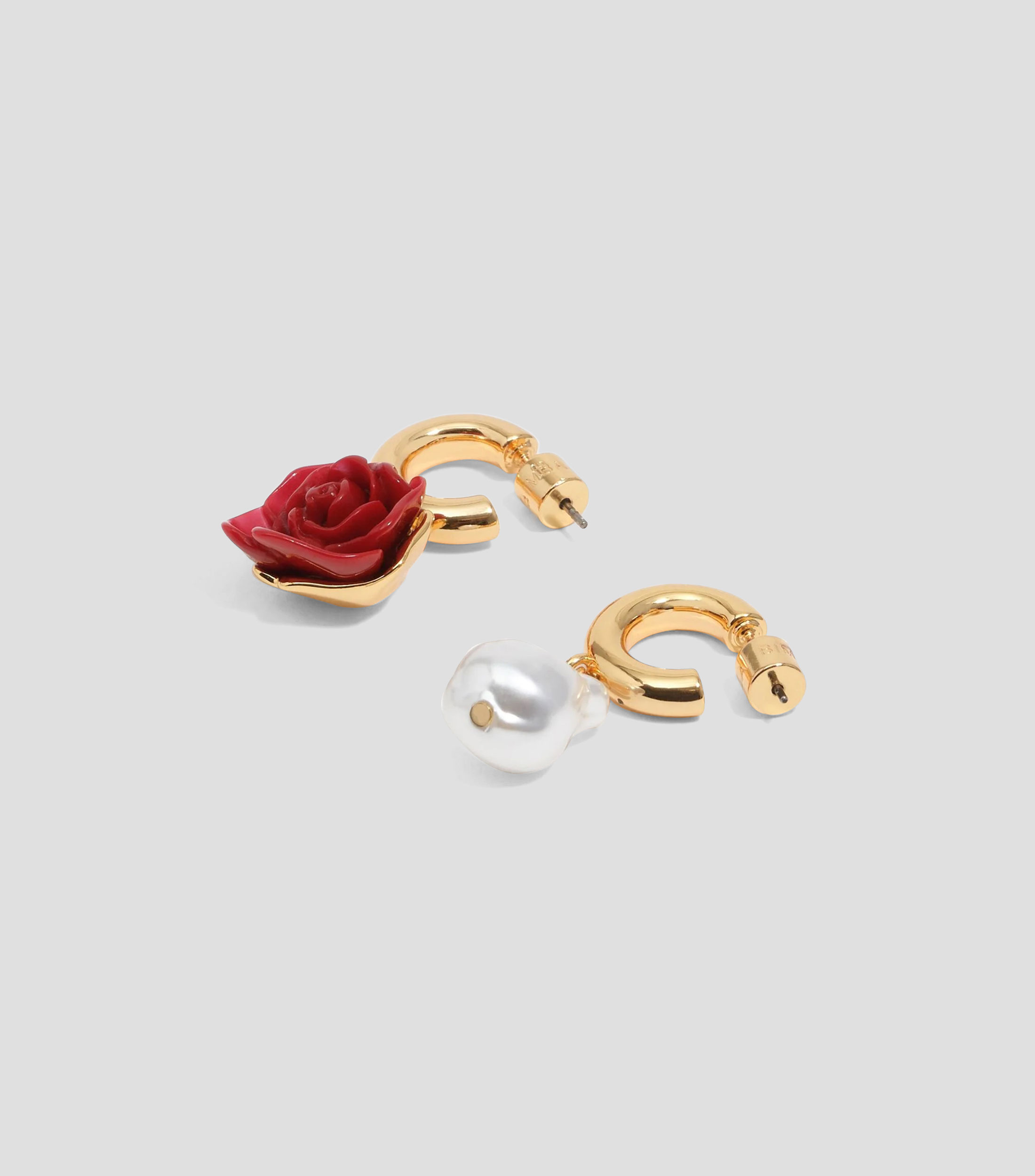 Aretes de aro con rosa y perla Mujer