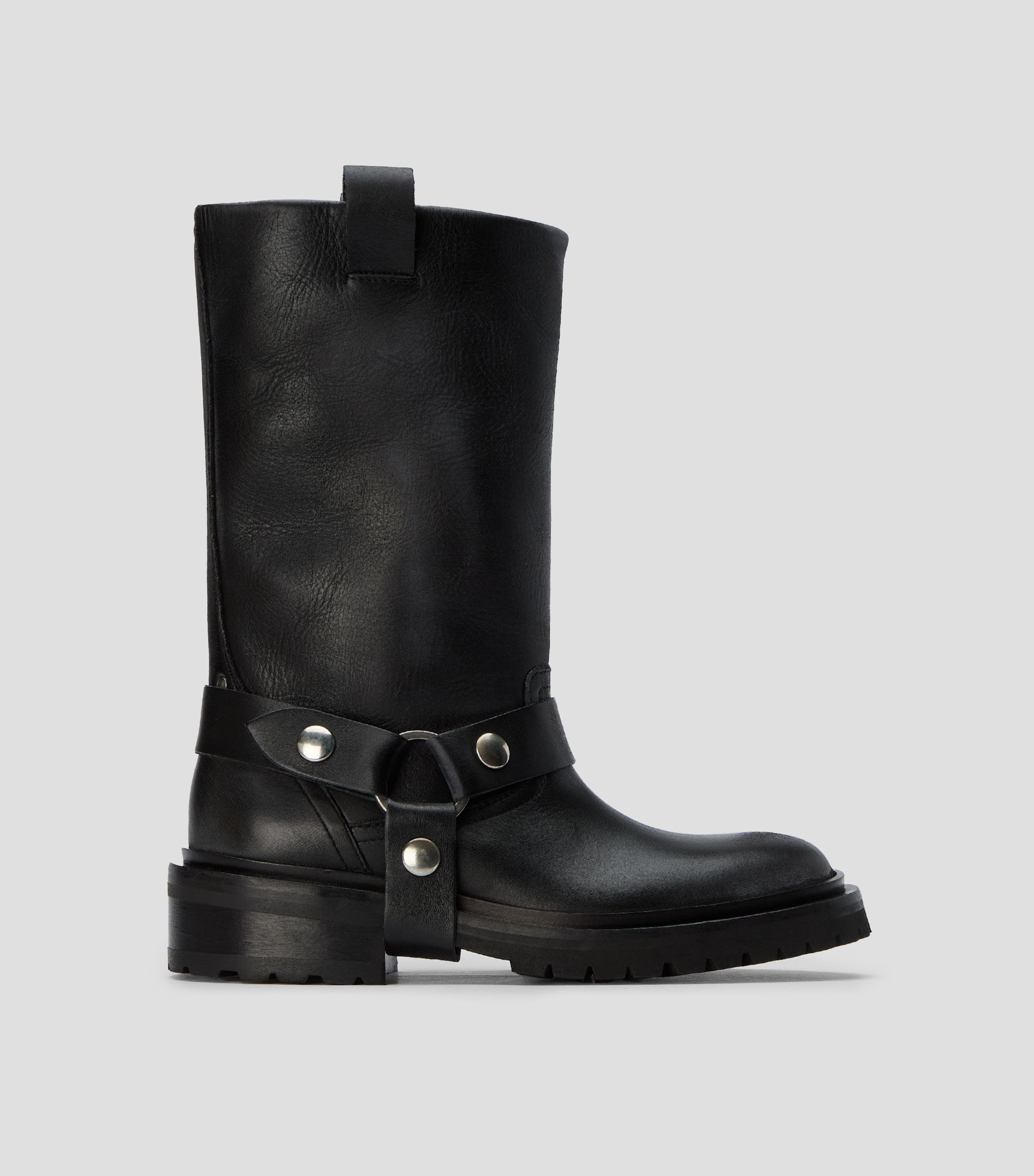 Botas Medias en piel con tacon bajo ancho Mujer