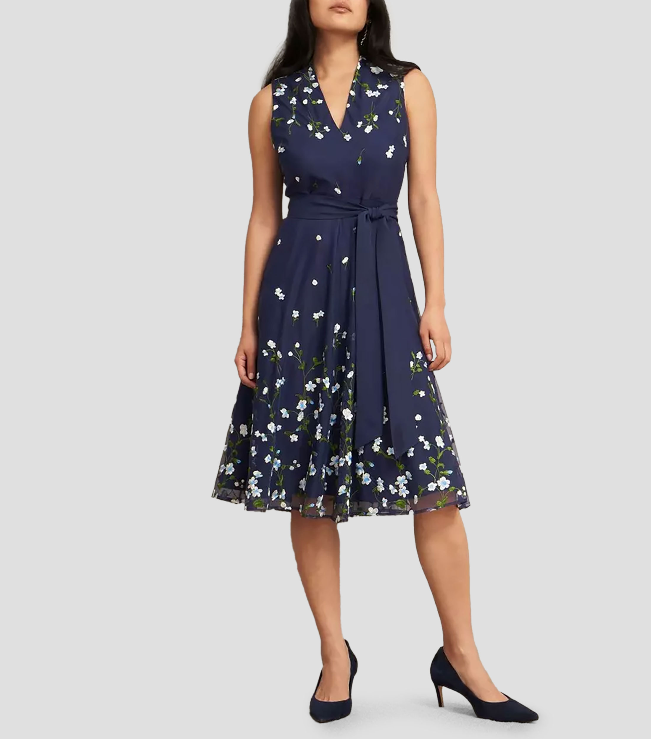 Vestido midi bordado fantasía floral Mujer