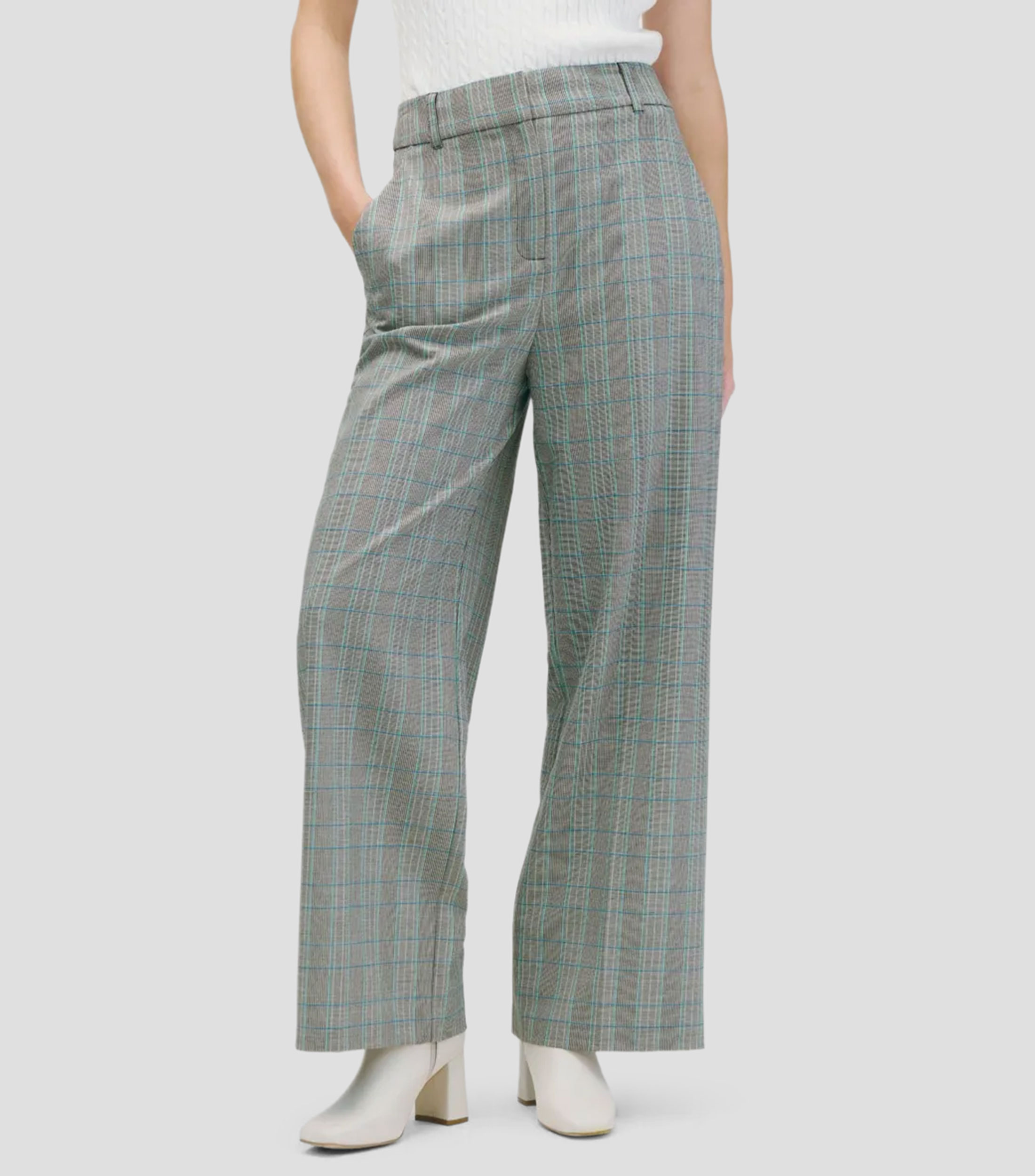 Pantalón wideleg tiro alto cuadro Príncipe De Gales verde pistache Mujer