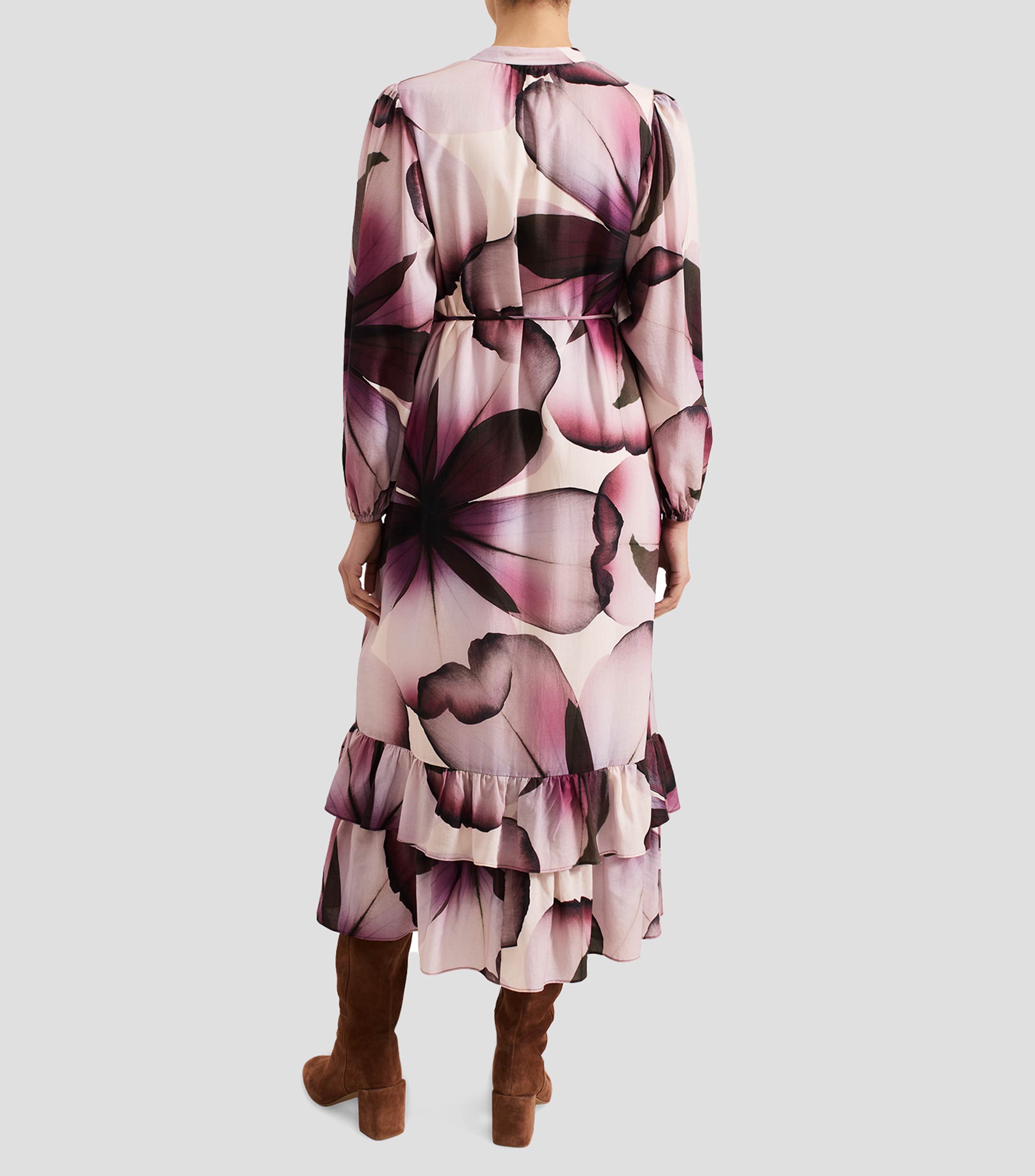Vestido de fiesta largo manga larga con flores Mujer