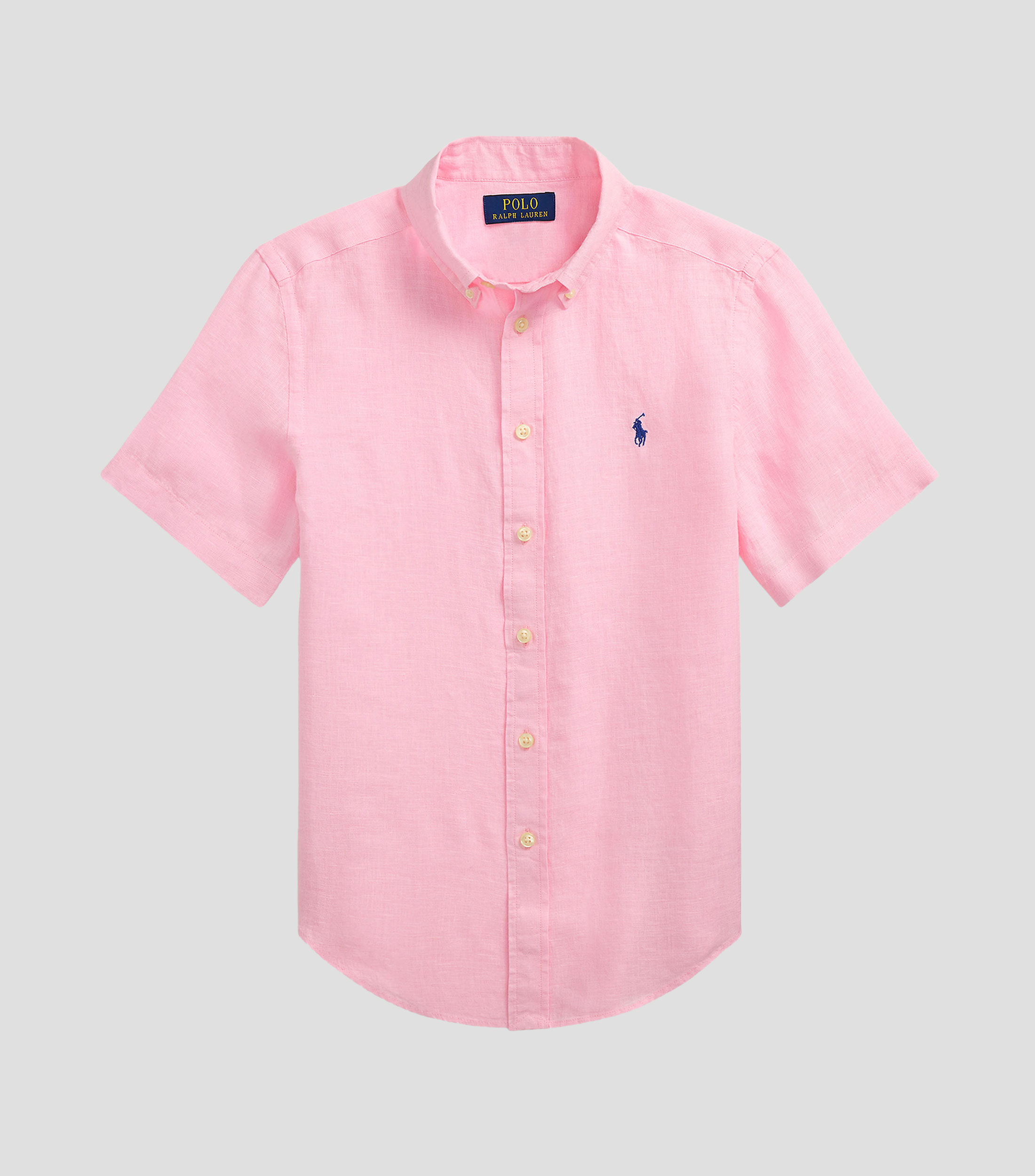 Camisa lisa de lino con manga corta Niño