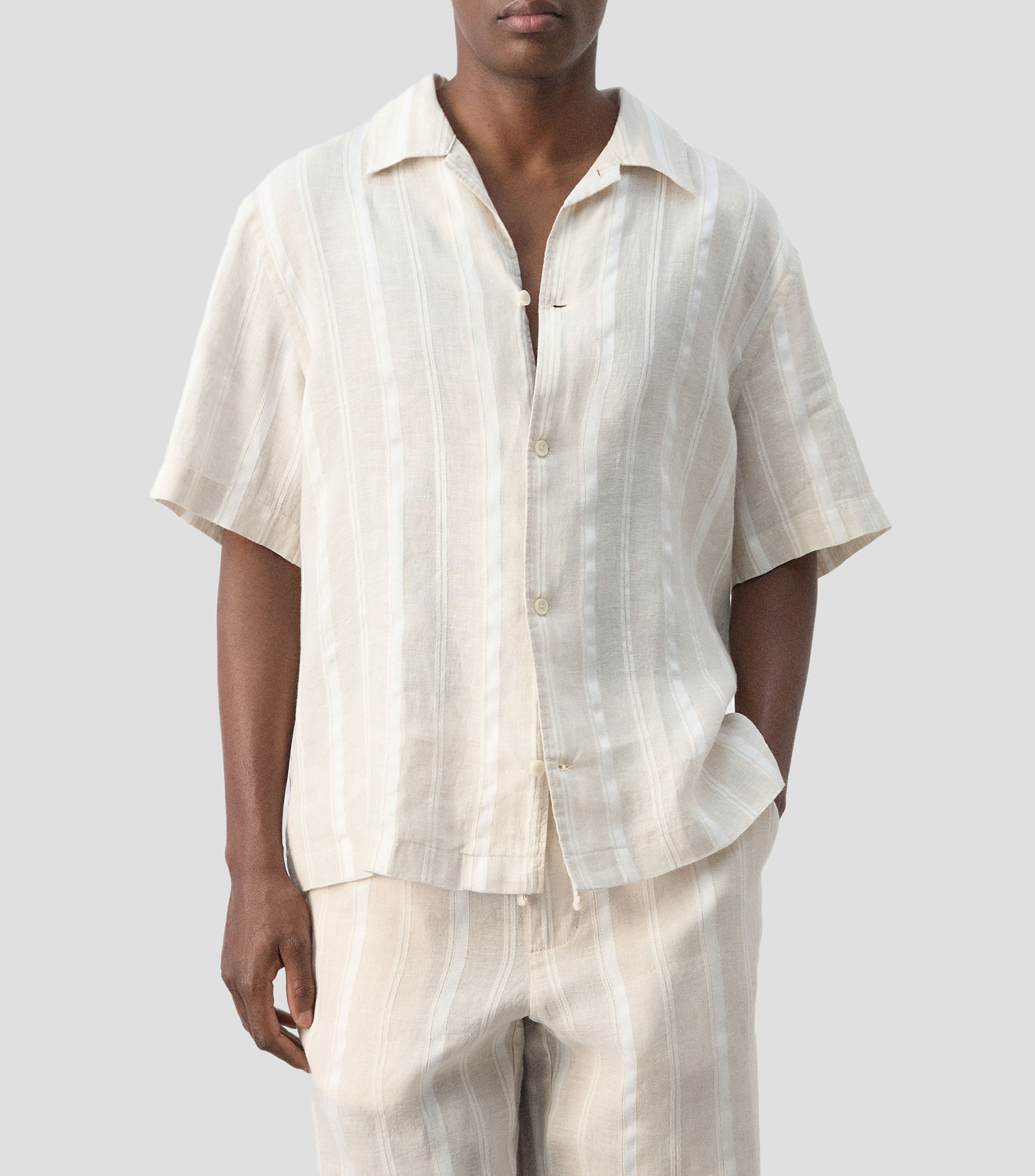 Camisa a rayas manga corta Hombre