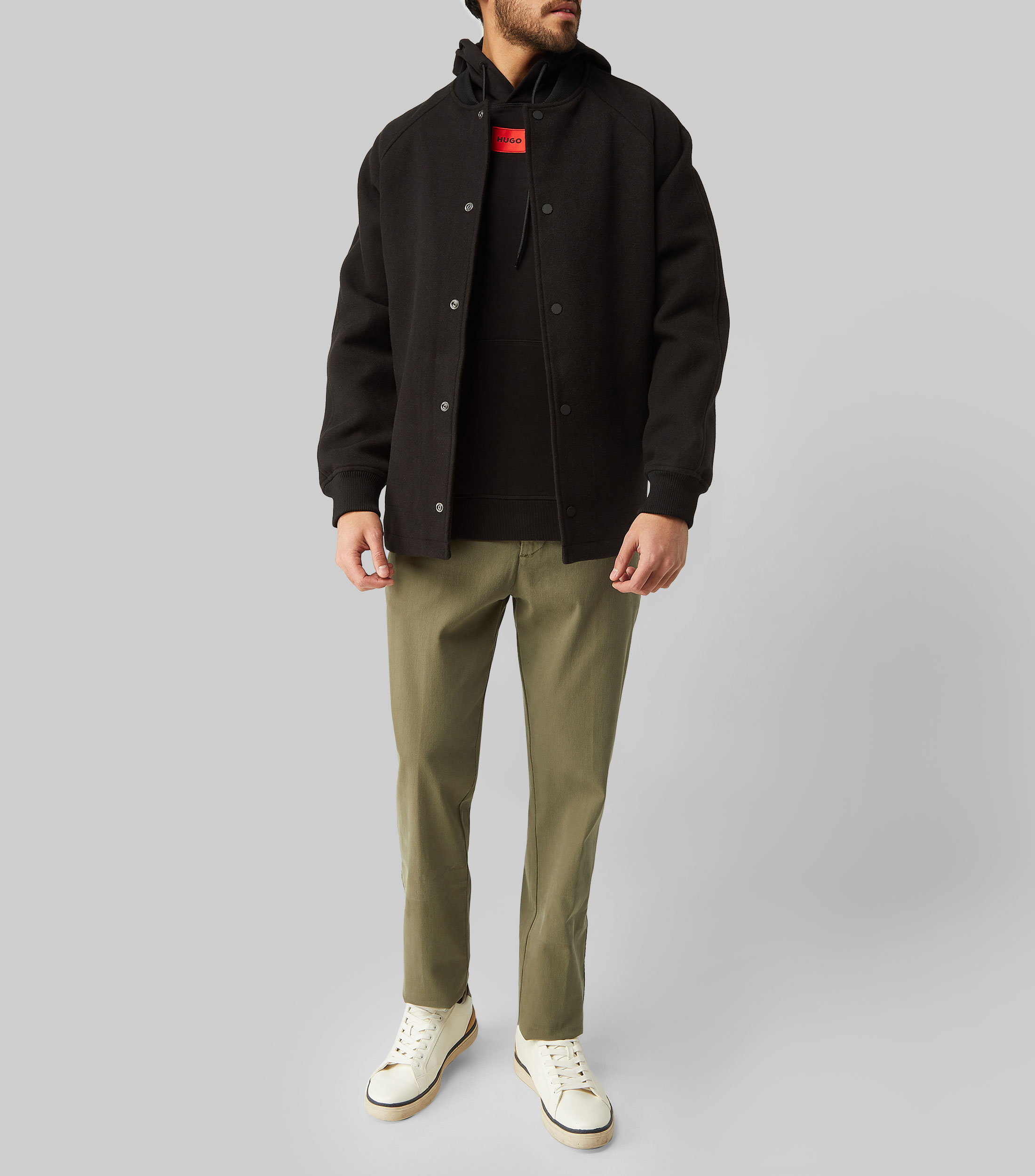 Sudadera Hugo con capucha de felpa de algodón y etiqueta roja Hombre