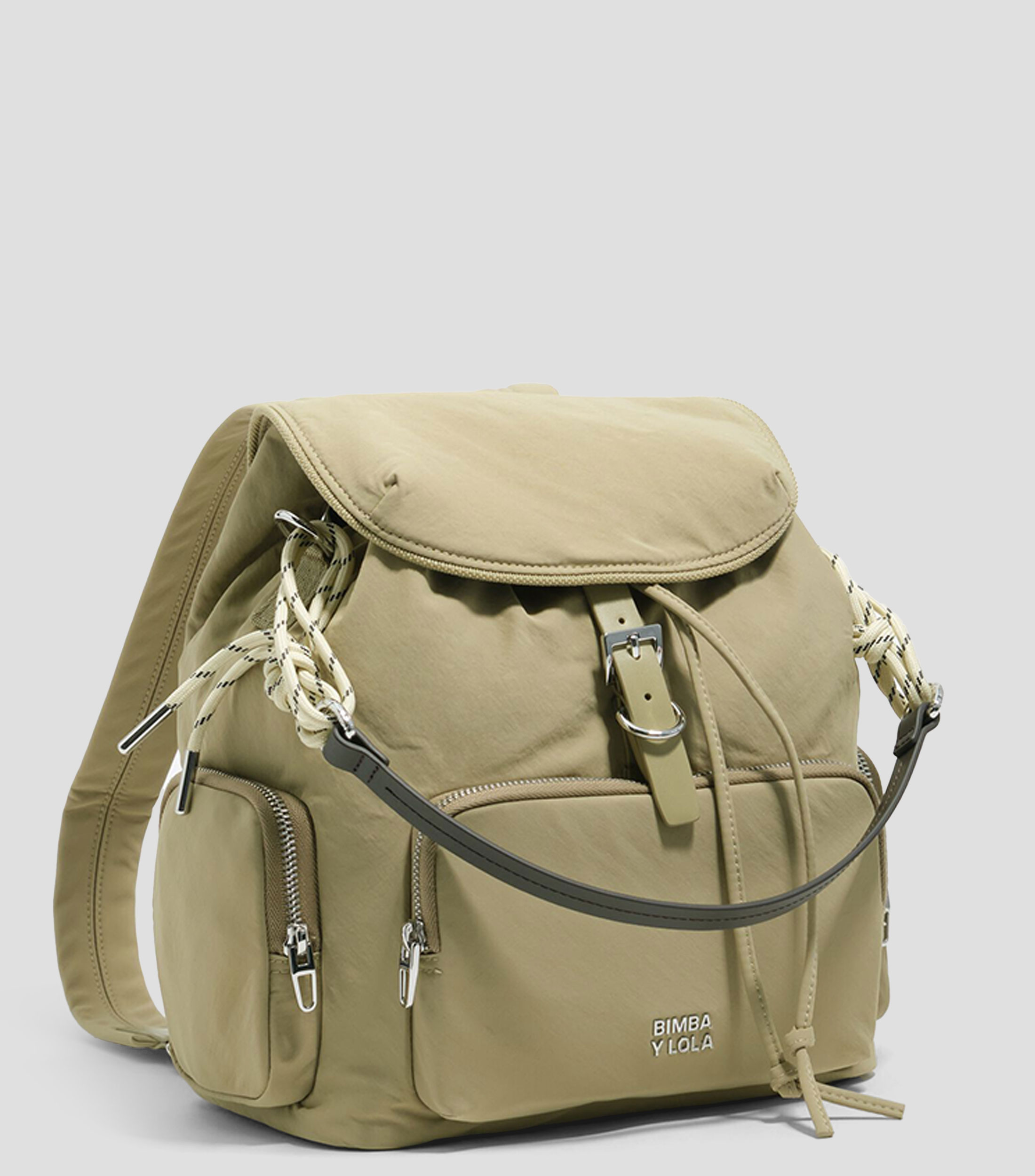 Mochila pocket nylon caqui claro Mujer