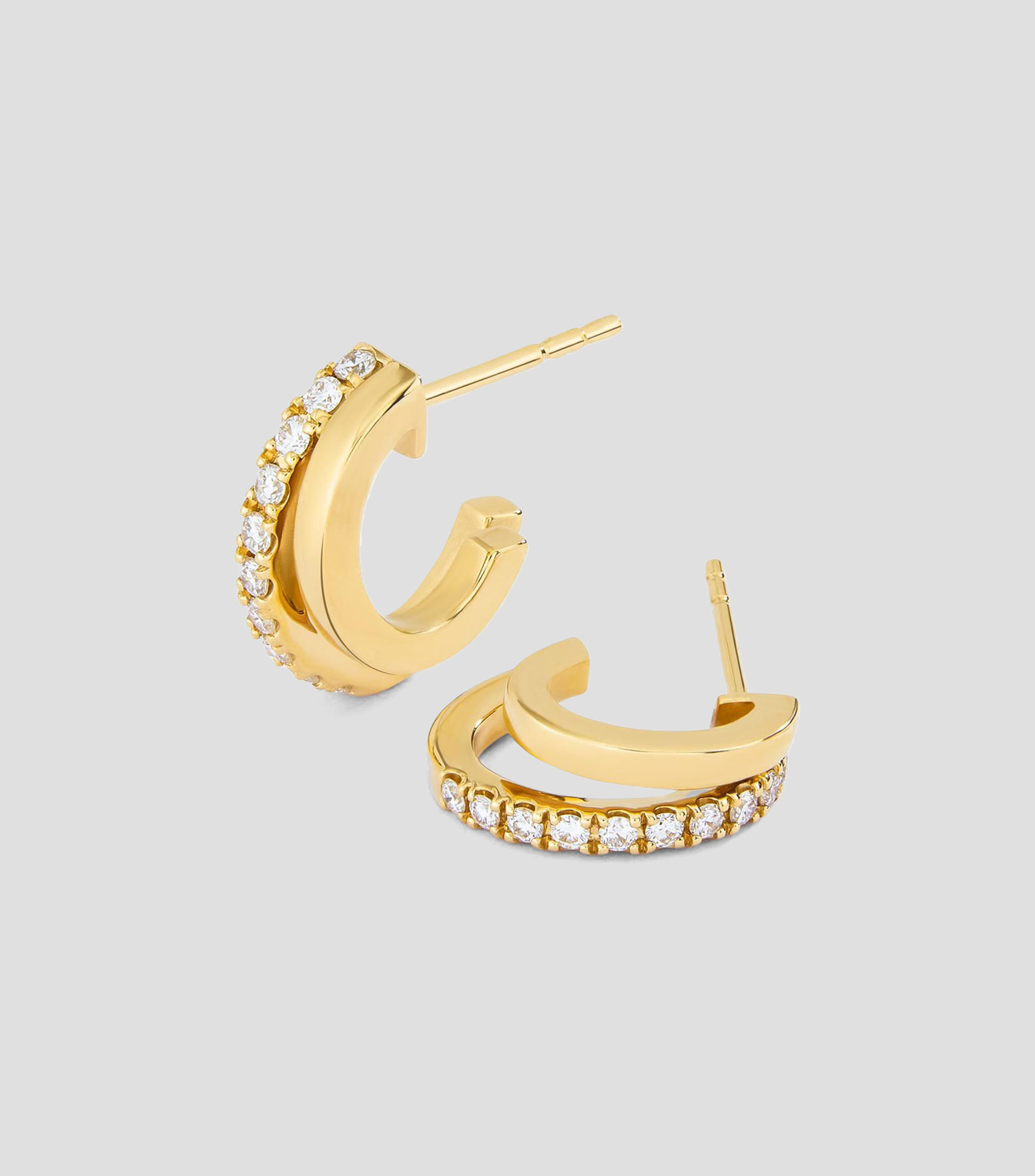 Aretes doble aro en oro amarillo de 18 kilates con diamantes Idalia Mujer