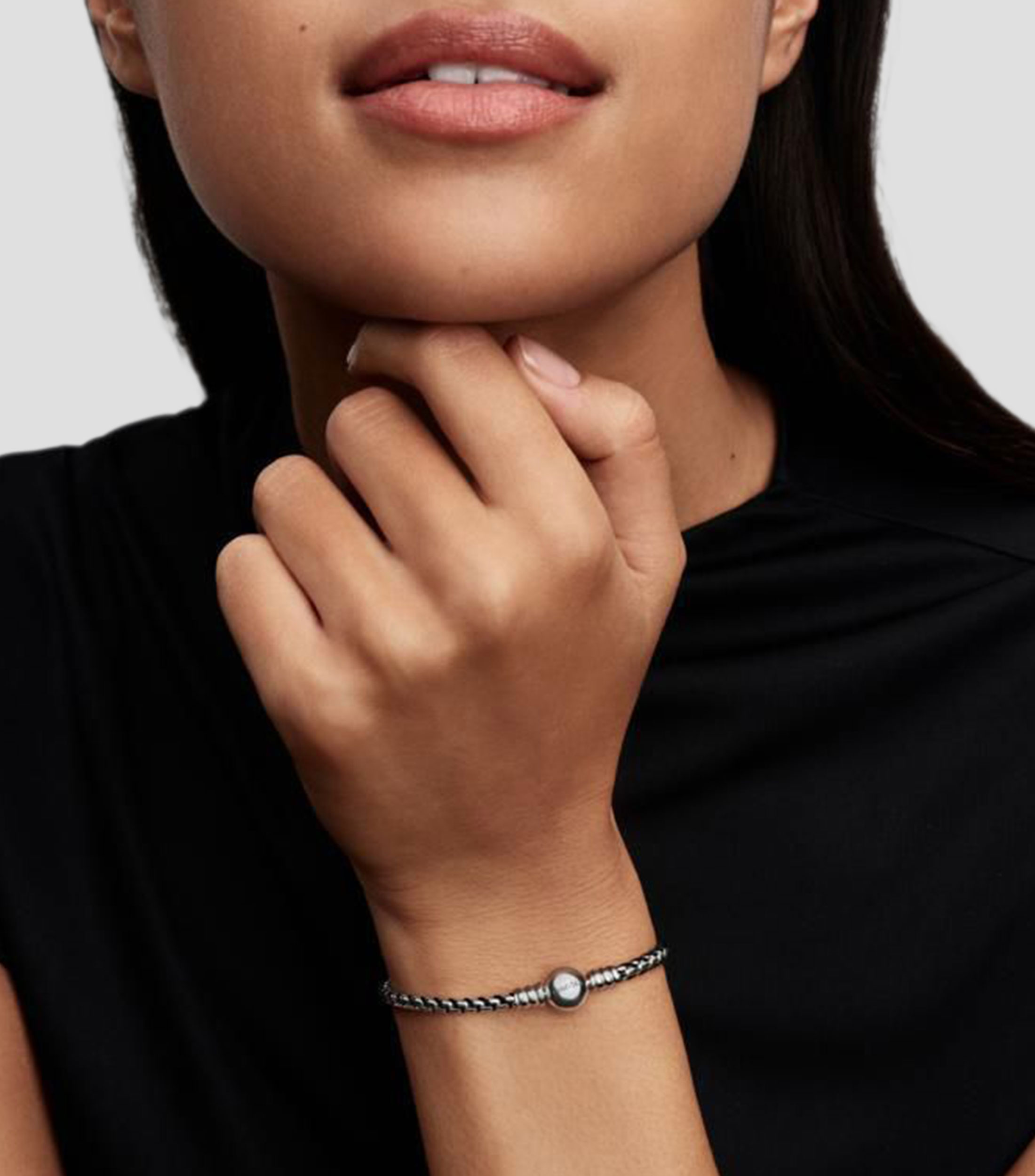 Brazalete en plata con cordón trenzado Mujer