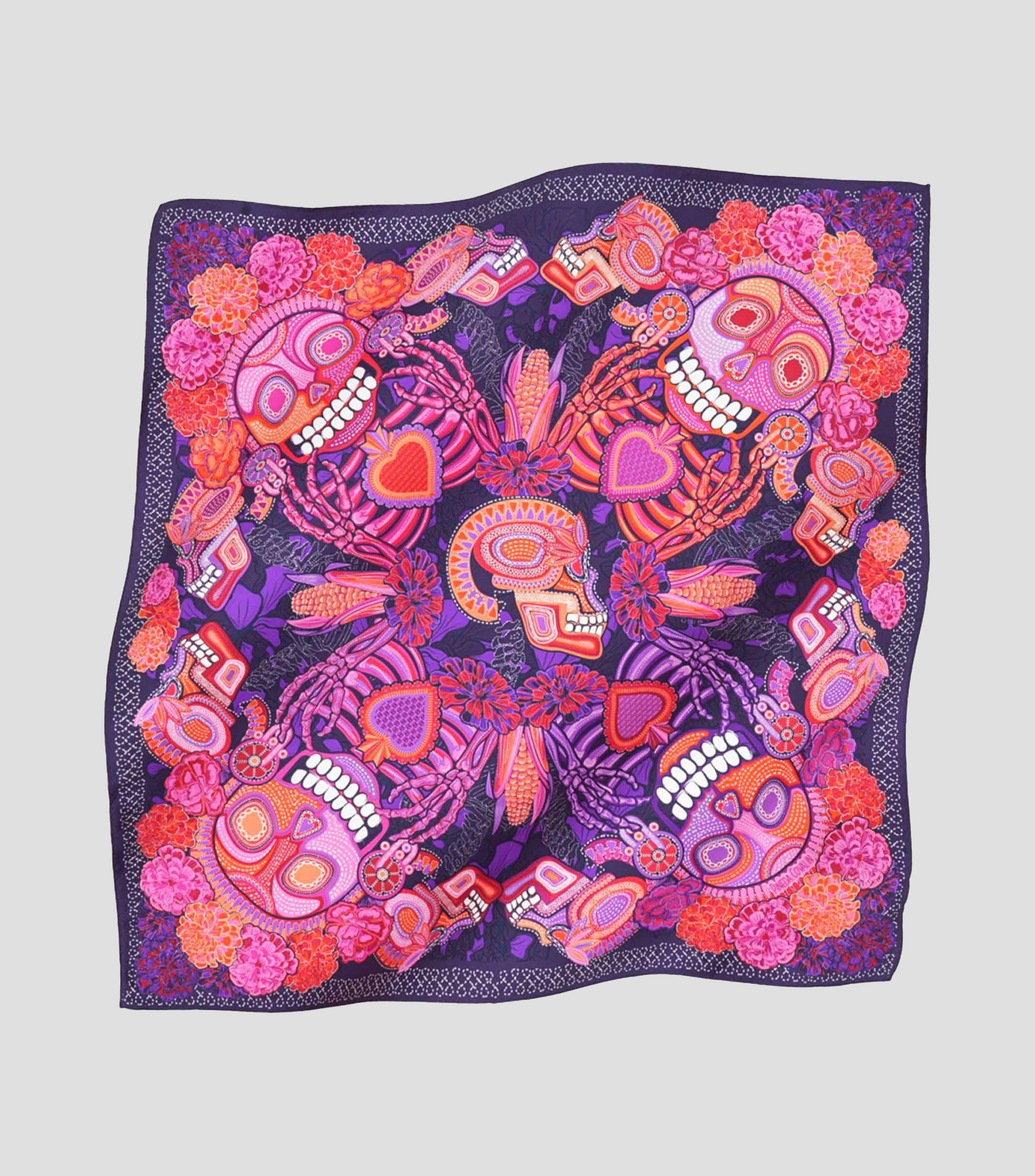Mascada en seda morado Día de Muertos Catrina Mujer