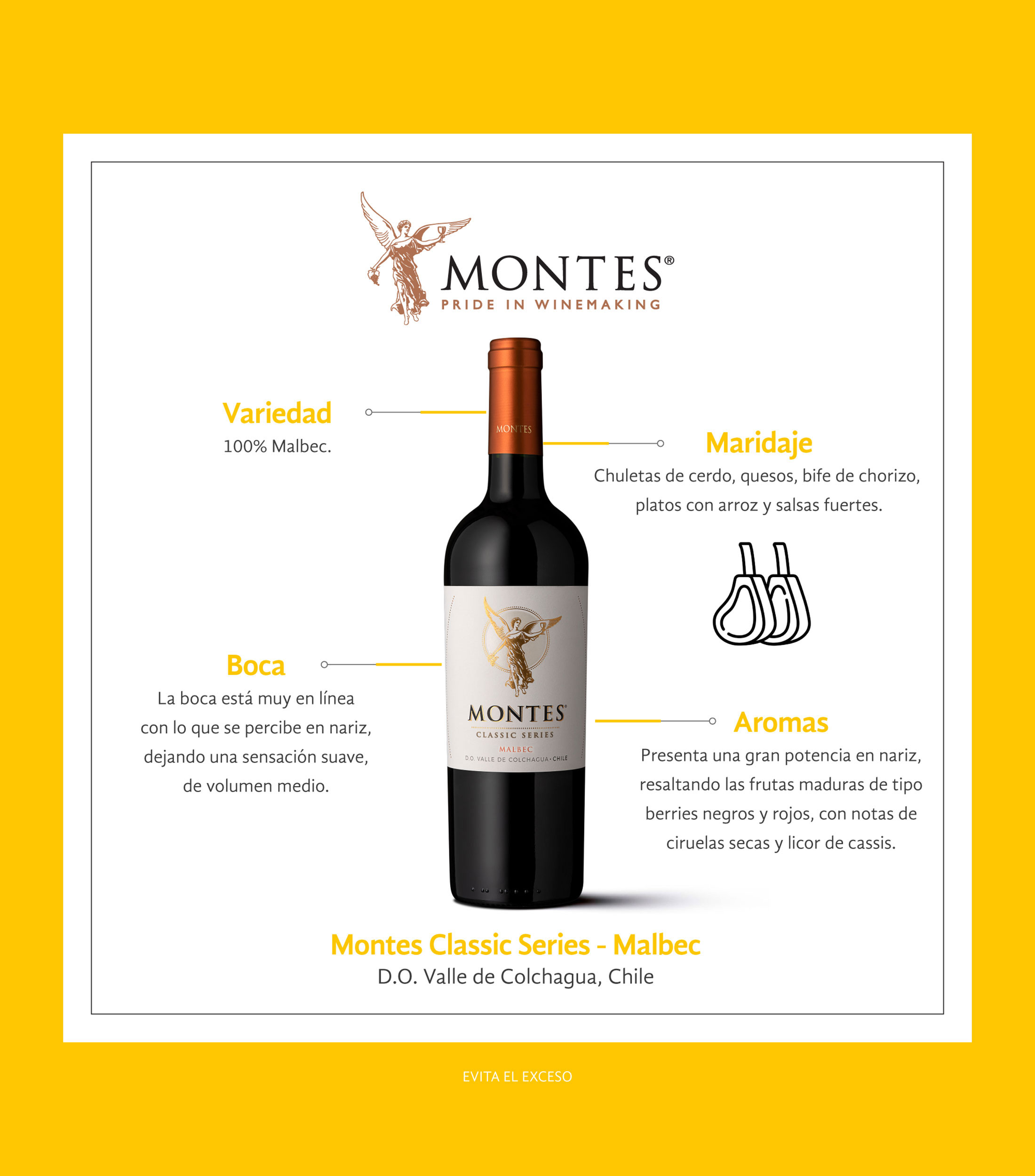 Vino tinto Malbec Montes 2022, Chile, 750 ml