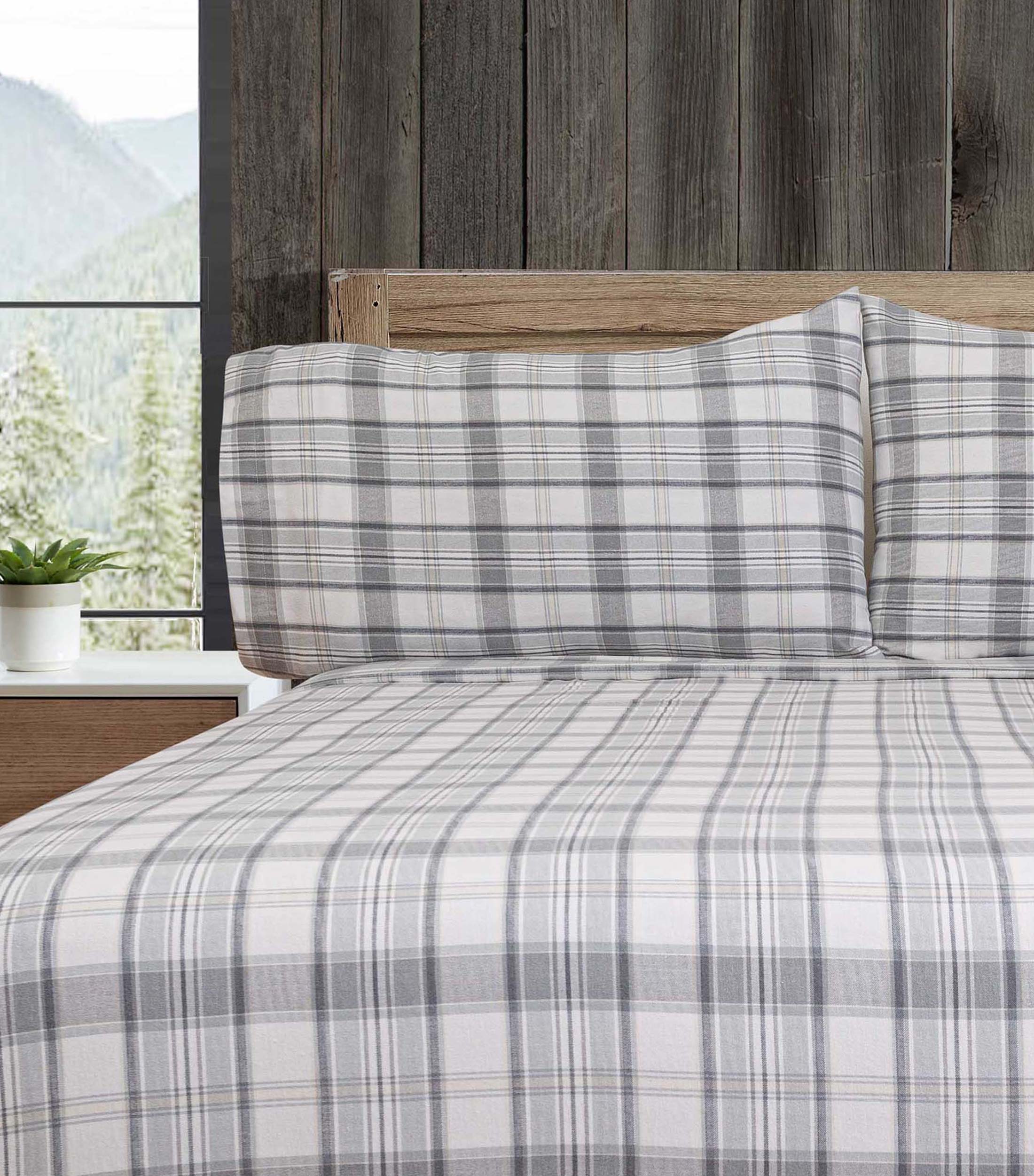 Juego de sábanas King Size de algodón Chinook Plaid gris