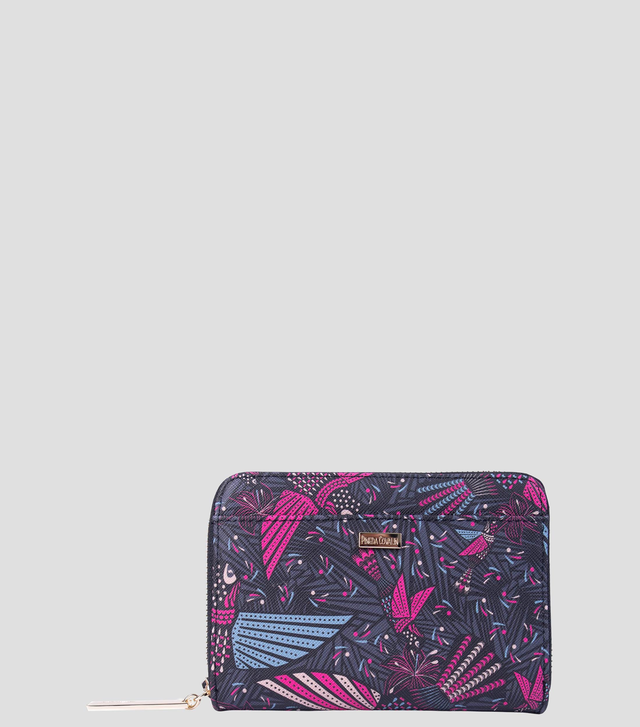 Cartera negra con rosa y colibríes Mujer