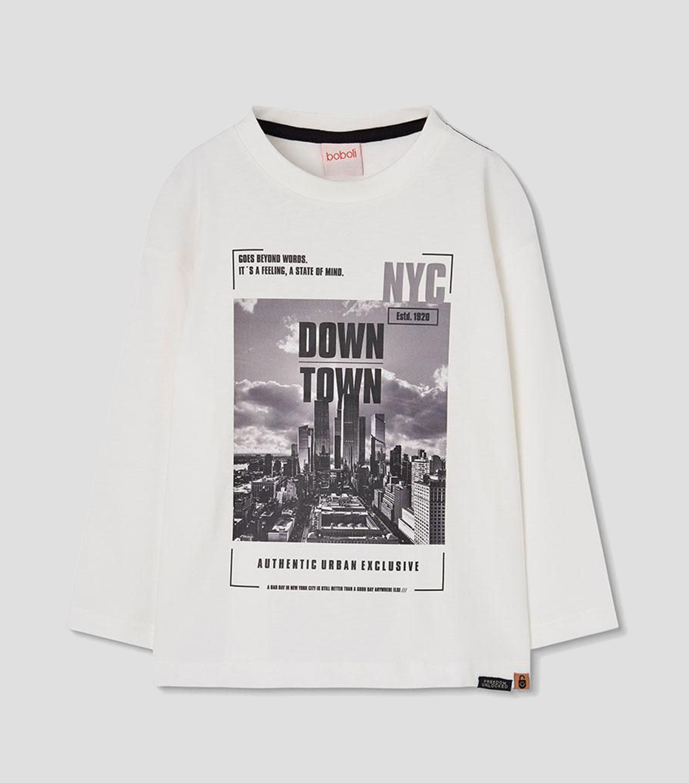Playera de cuello redondo con manga larga estampada Niño