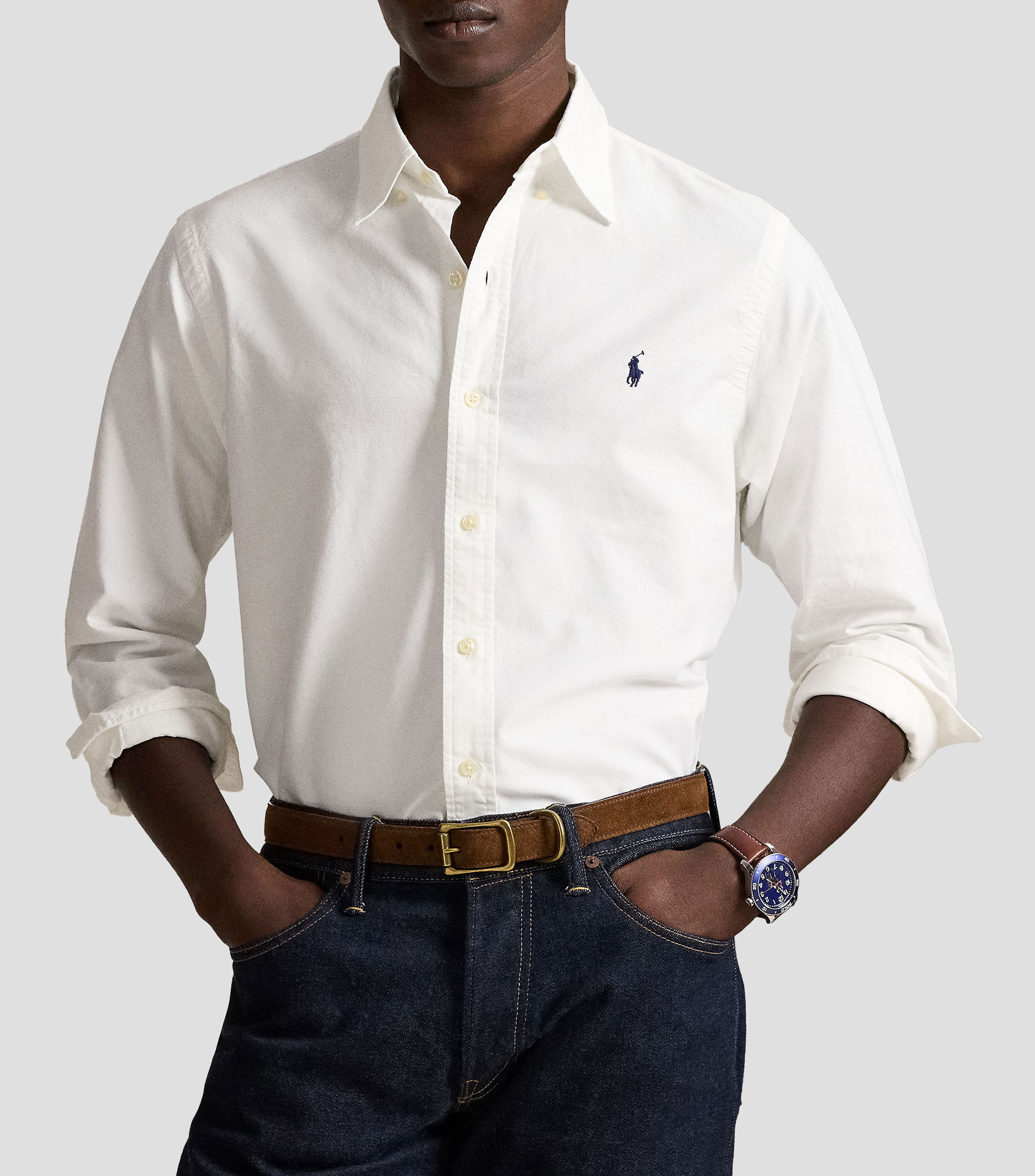 Camisa lisa manga larga Hombre