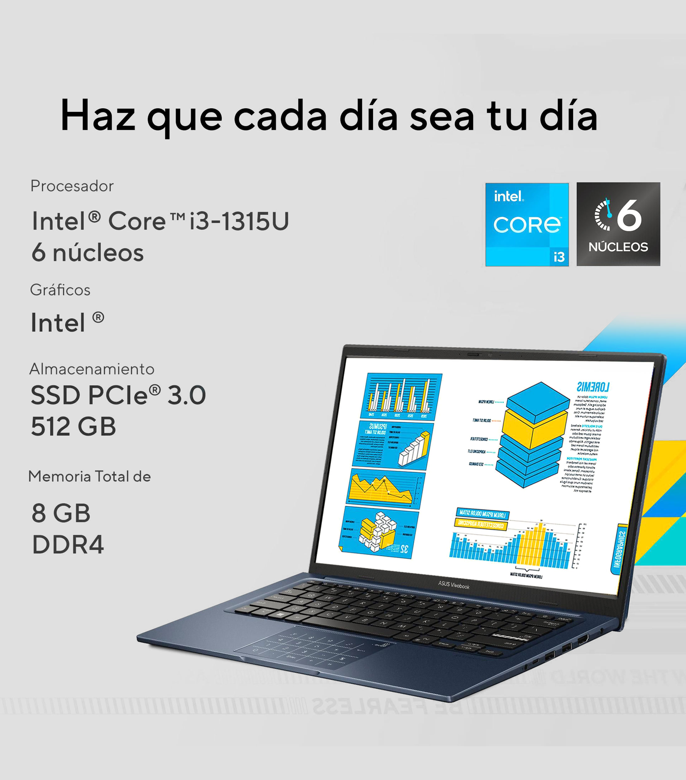 Laptop Vivobook, 14", Intel Core i3-1315U, RAM 8 GB, SSD 512 GB