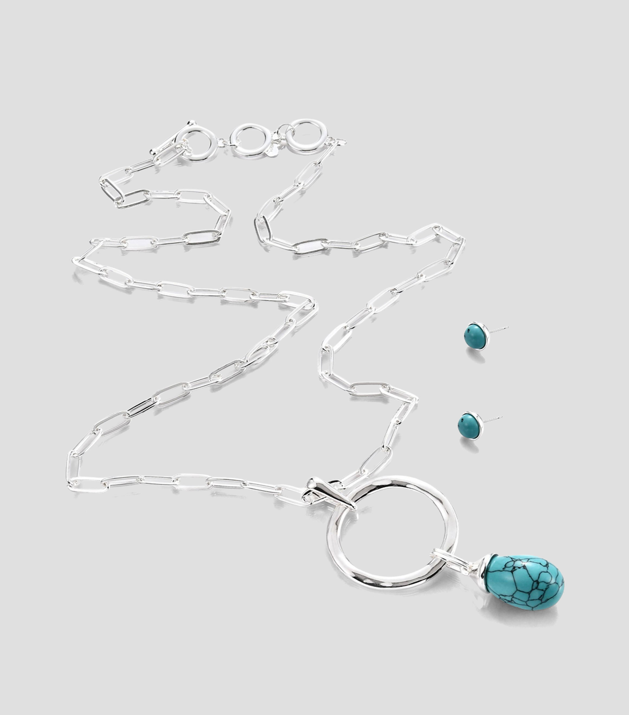 Set collar y aretes óvalo turquesa Mujer