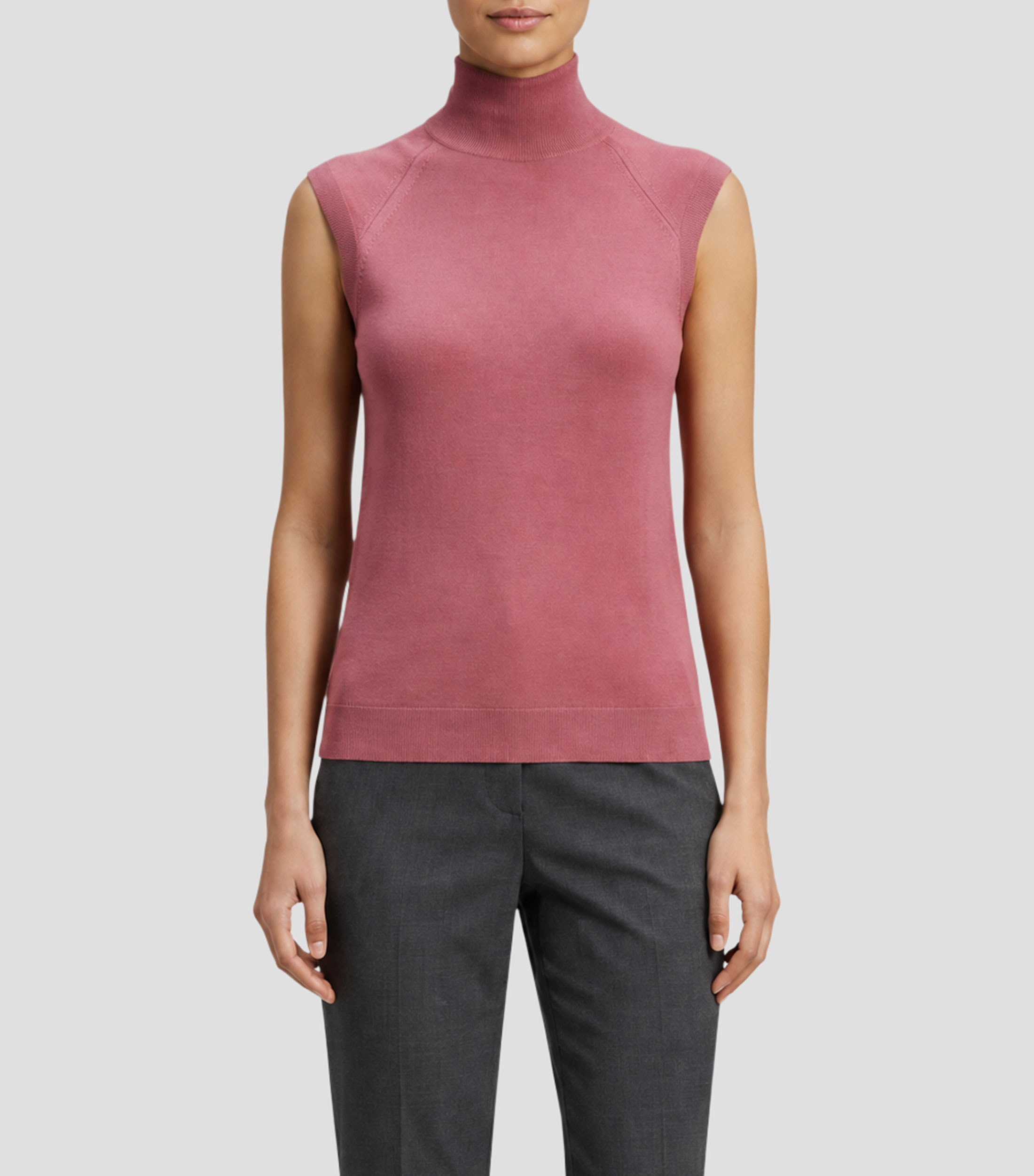 Top cuello alto sin mangas liso Mujer