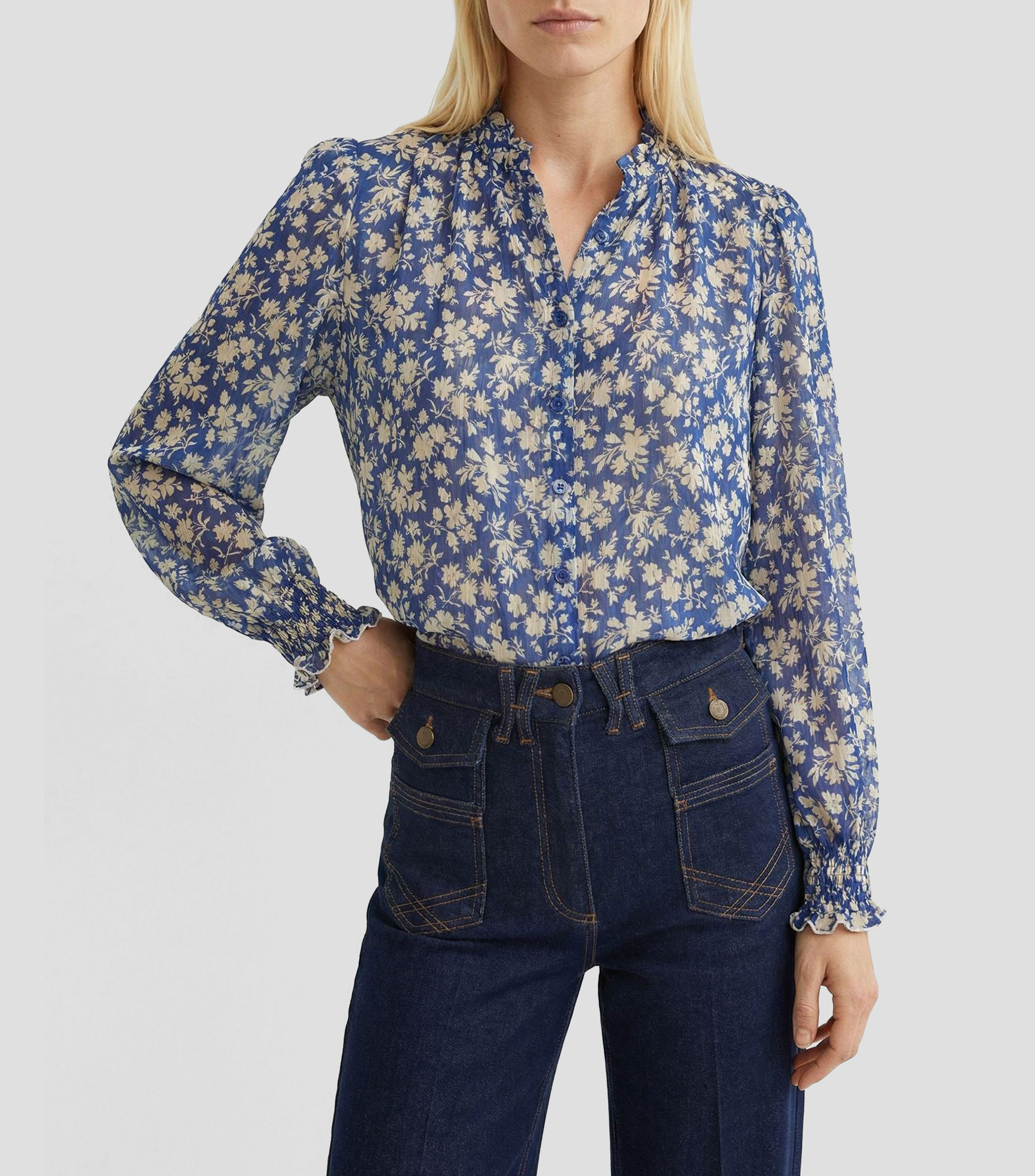 Blusa estampada manga larga Mujer