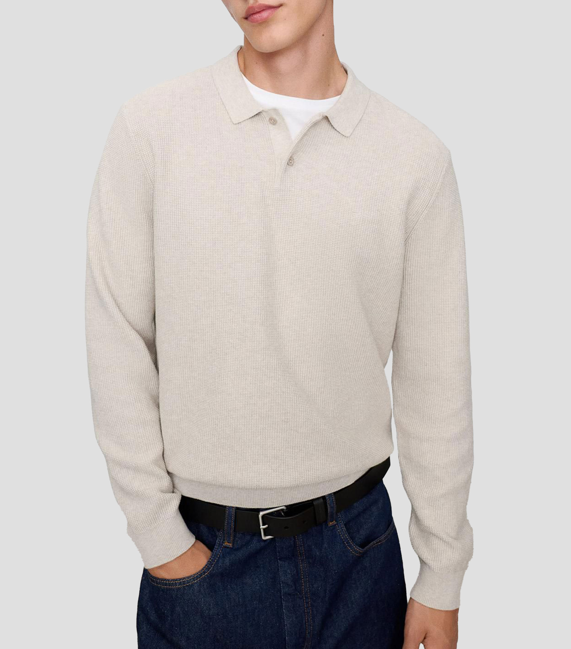 Playera tipo polo manga larga lisa Hombre