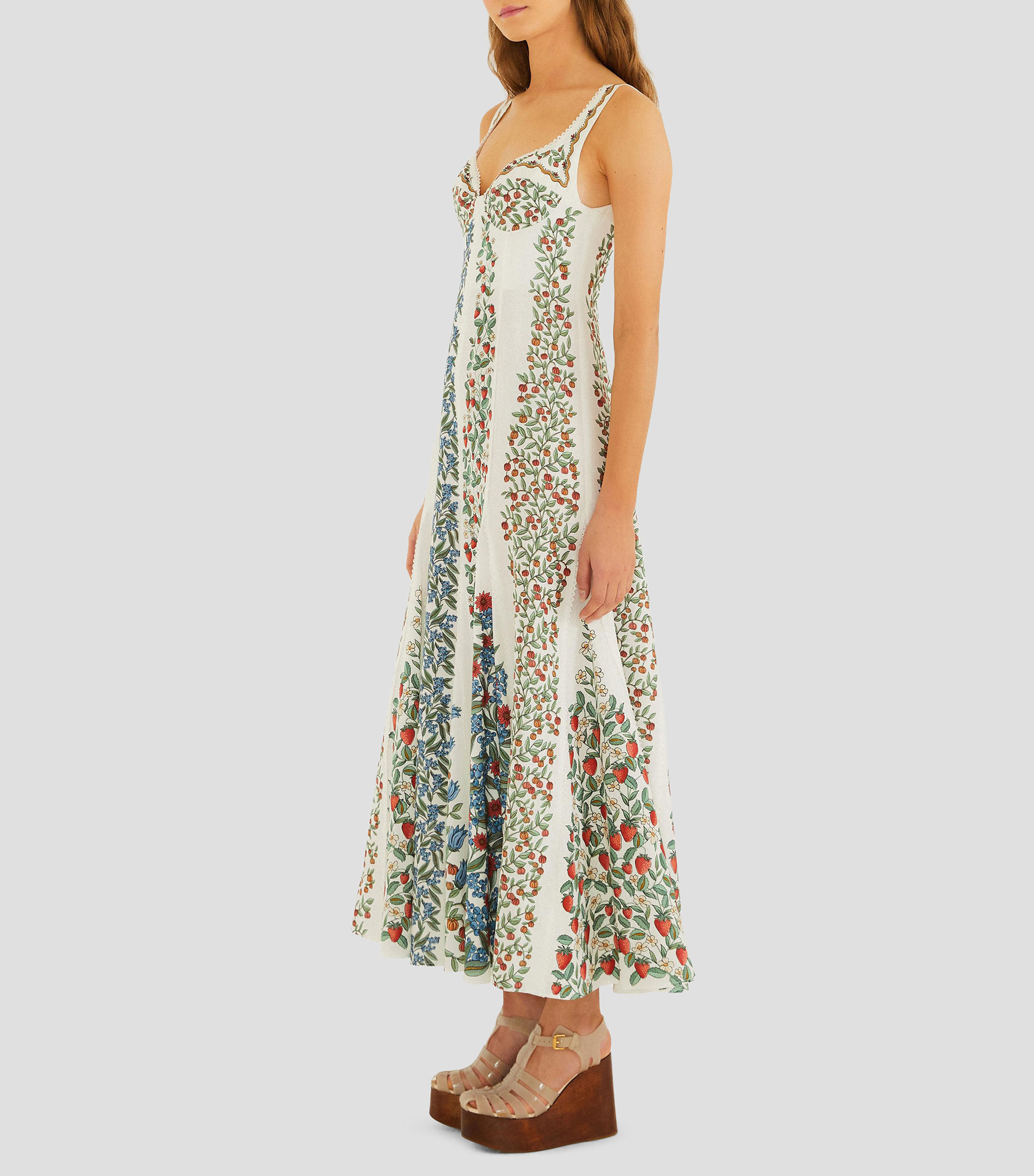 Vestido largo estampado de frutas Mujer