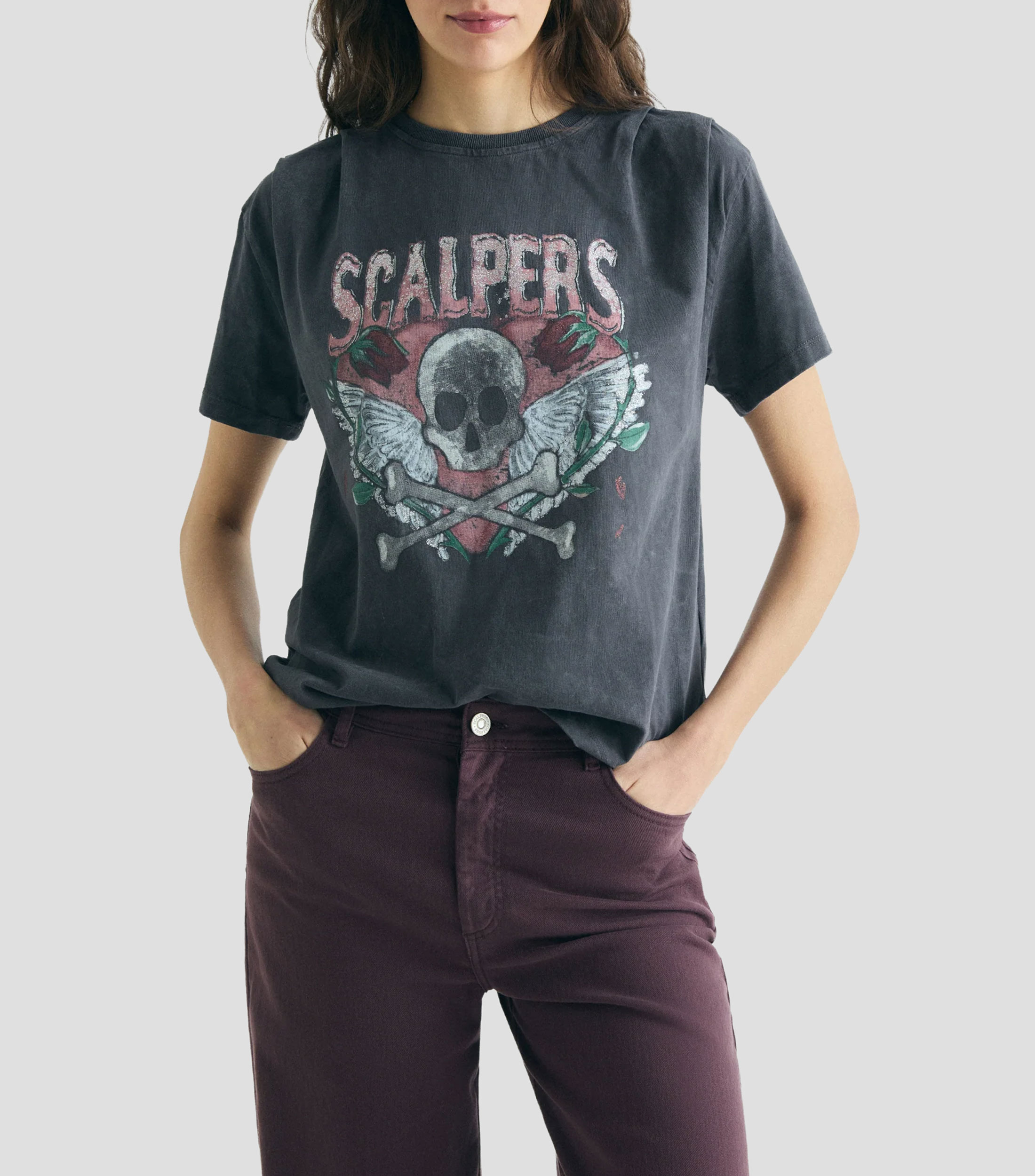 Playera cuello redondo manga corta estampada Mujer