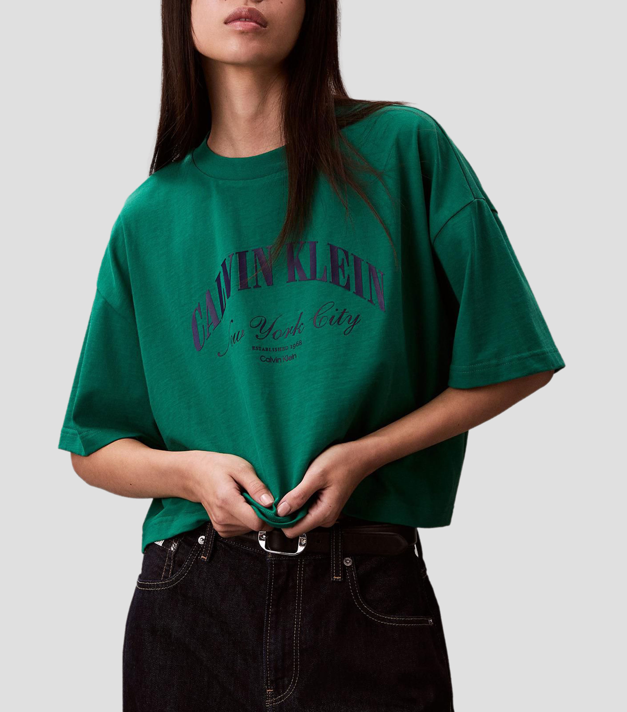 Playera cuello redondo manga corta con estampado Mujer