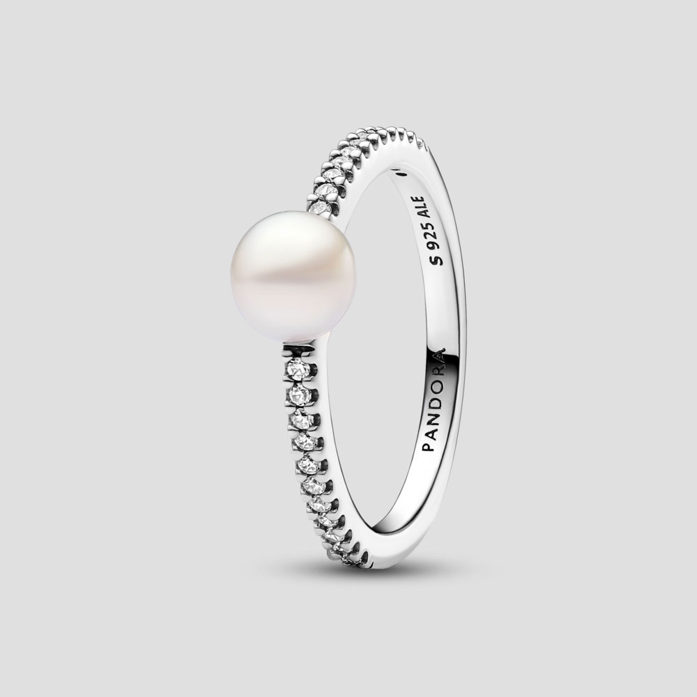 Anillo en plata .925 con circonitas y perla cultivada Mujer