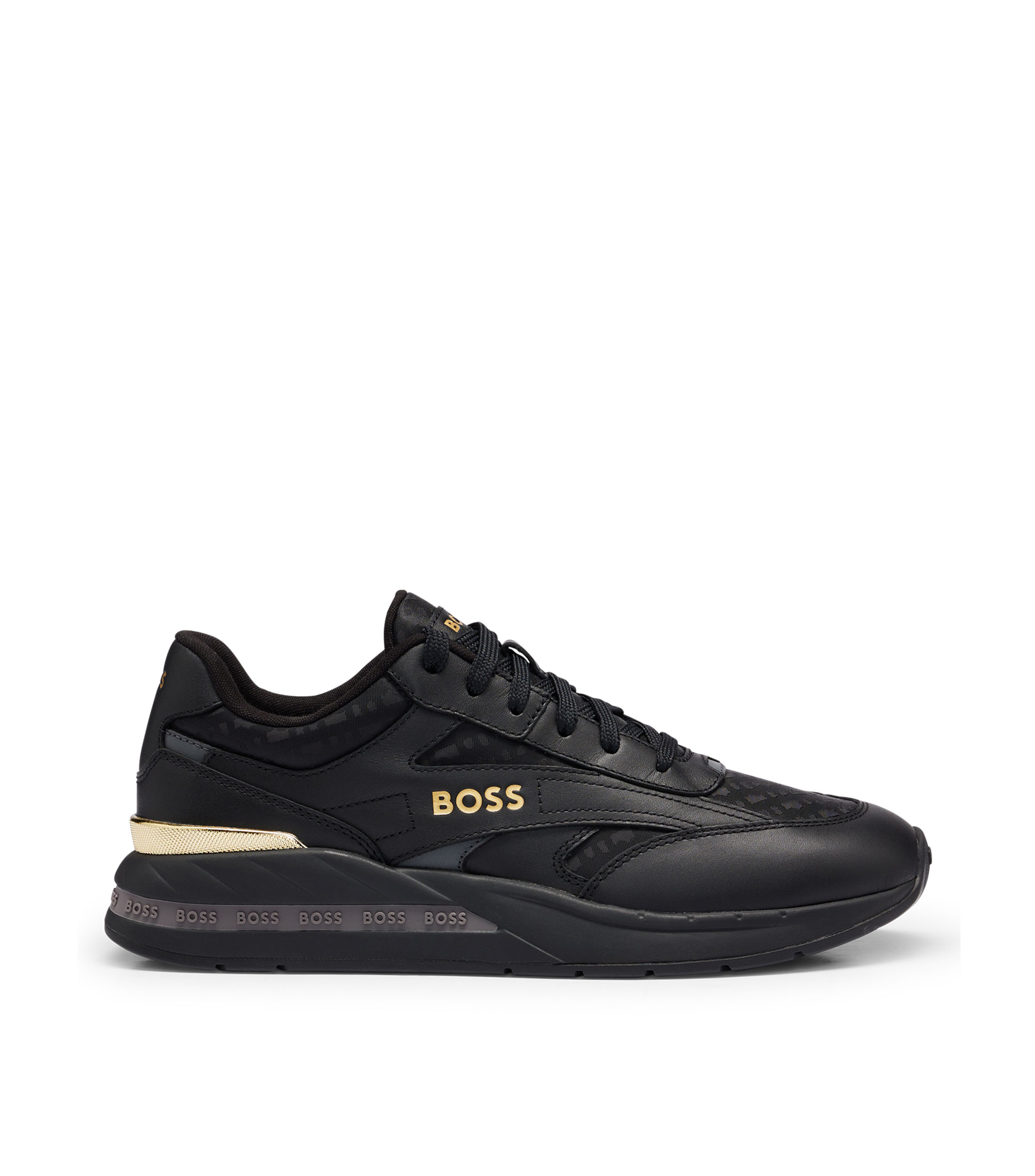 Boss: Tenis en mezcla de materiales con piel y monogramas en