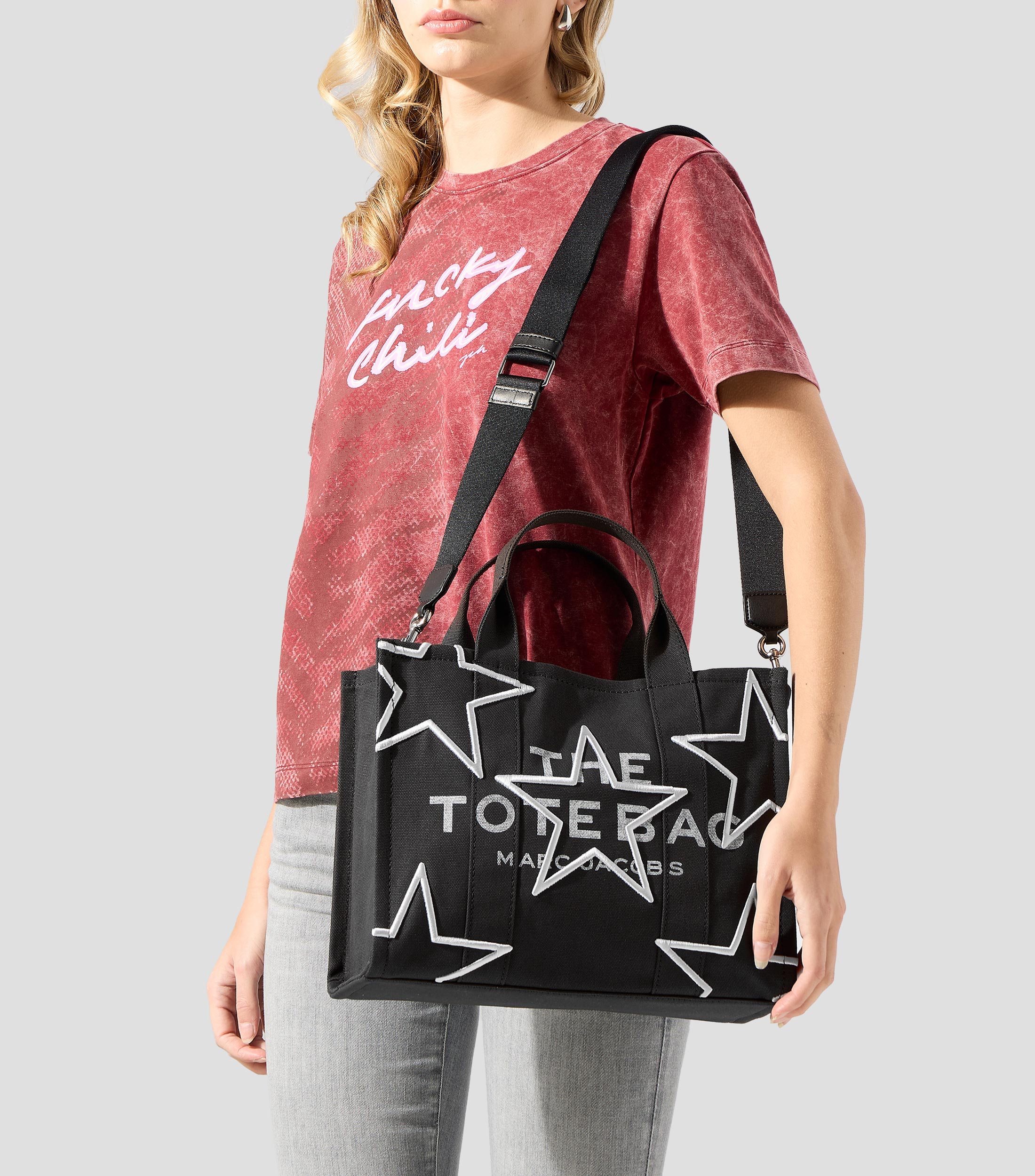 Bolsa tote negra estampada estrellas Mujer