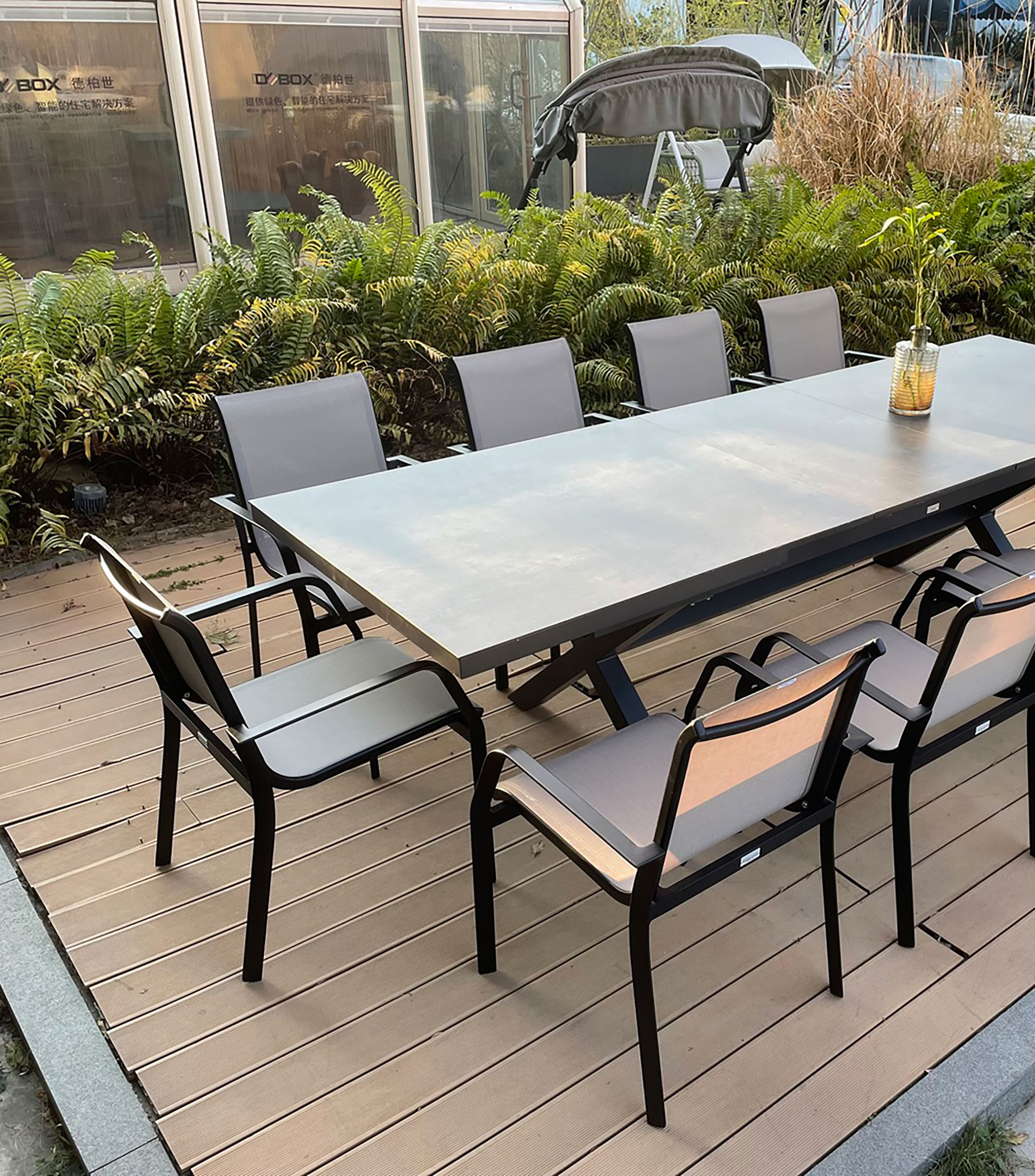 Comedor Extensible para Exterior con 8 Sillas en Aluminio