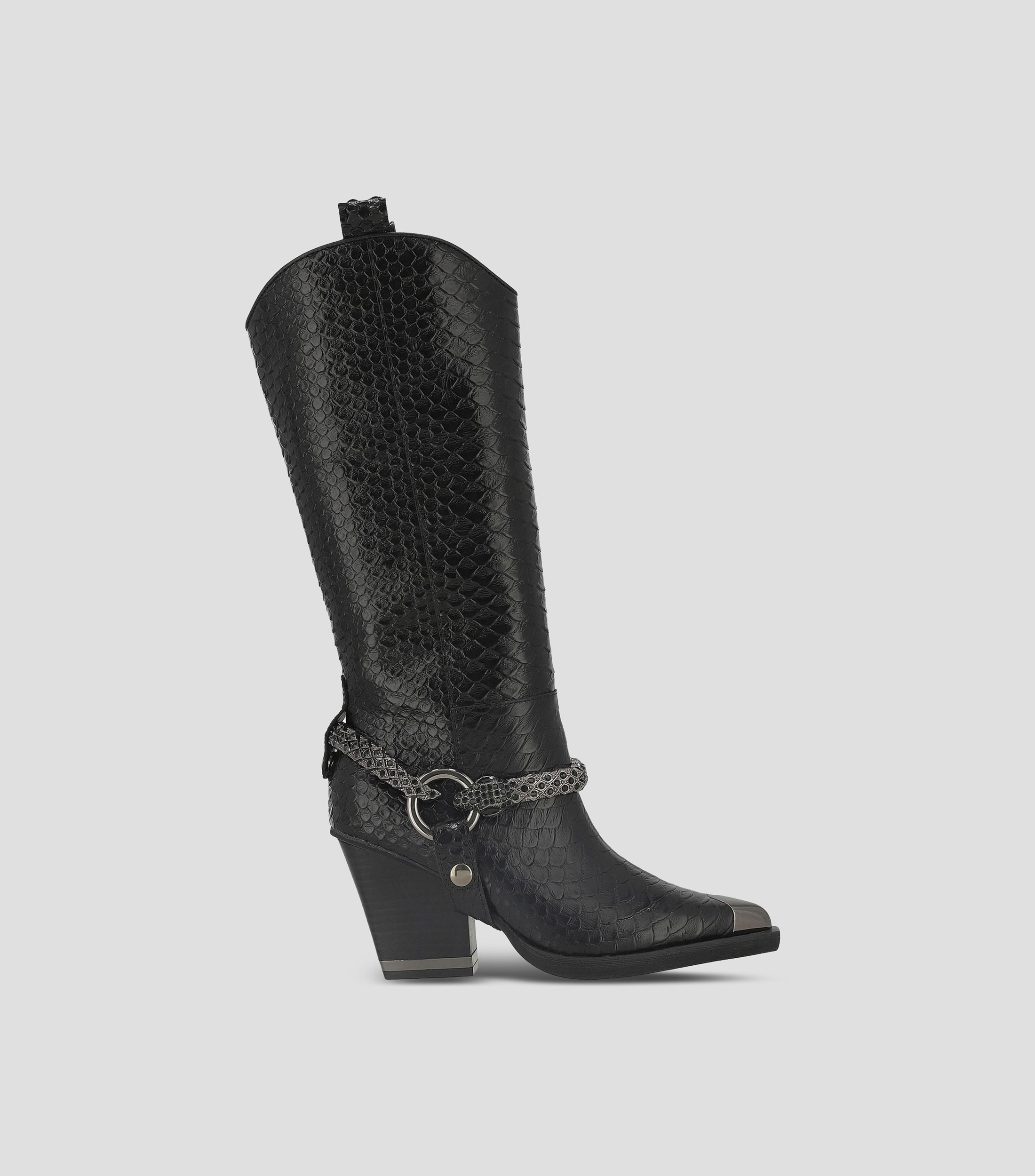 Botas vaqueras de tacón alto ancho en piel Mujer