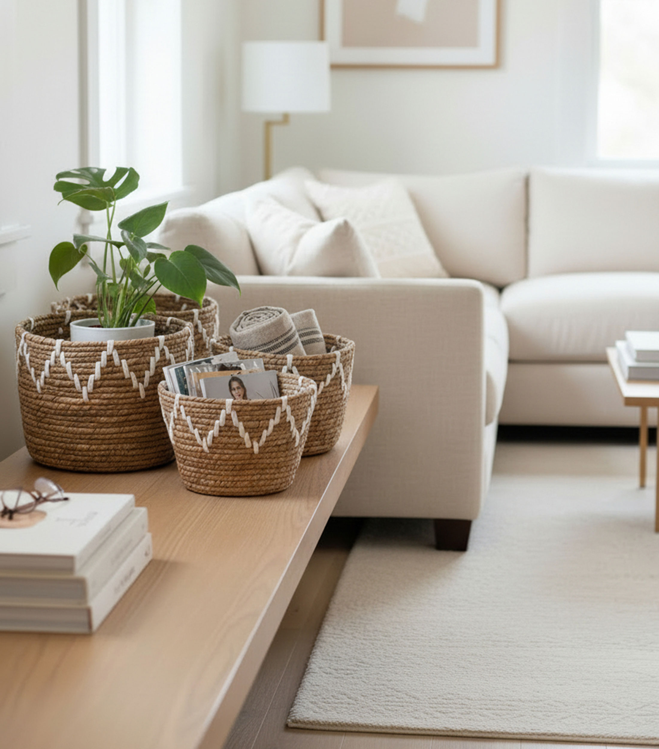 Set 3 canastas decorativas Terna en hoja de plátano