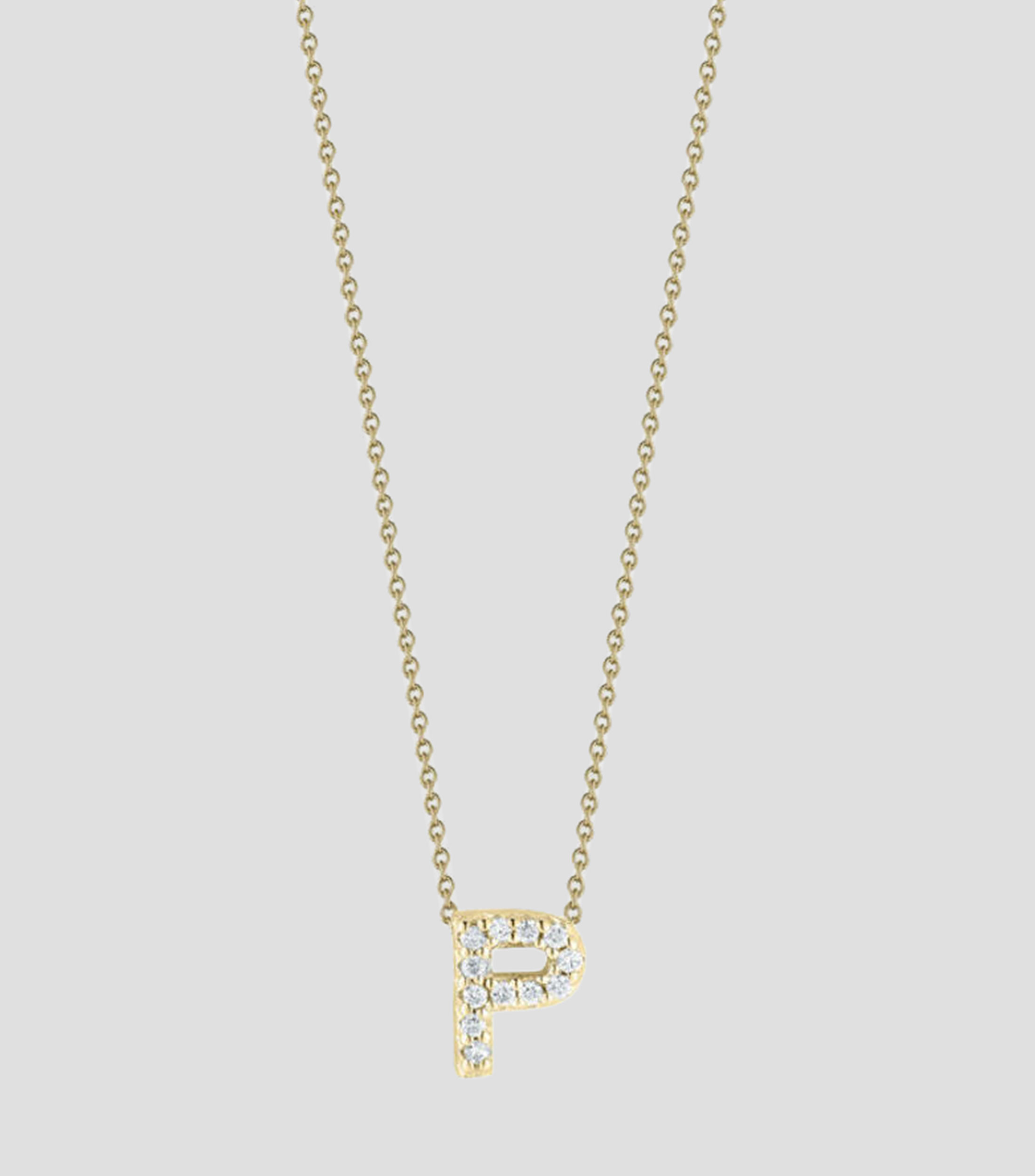 Collar en Oro amarillo de 18 Kilates letra P con diamantes Mujer
