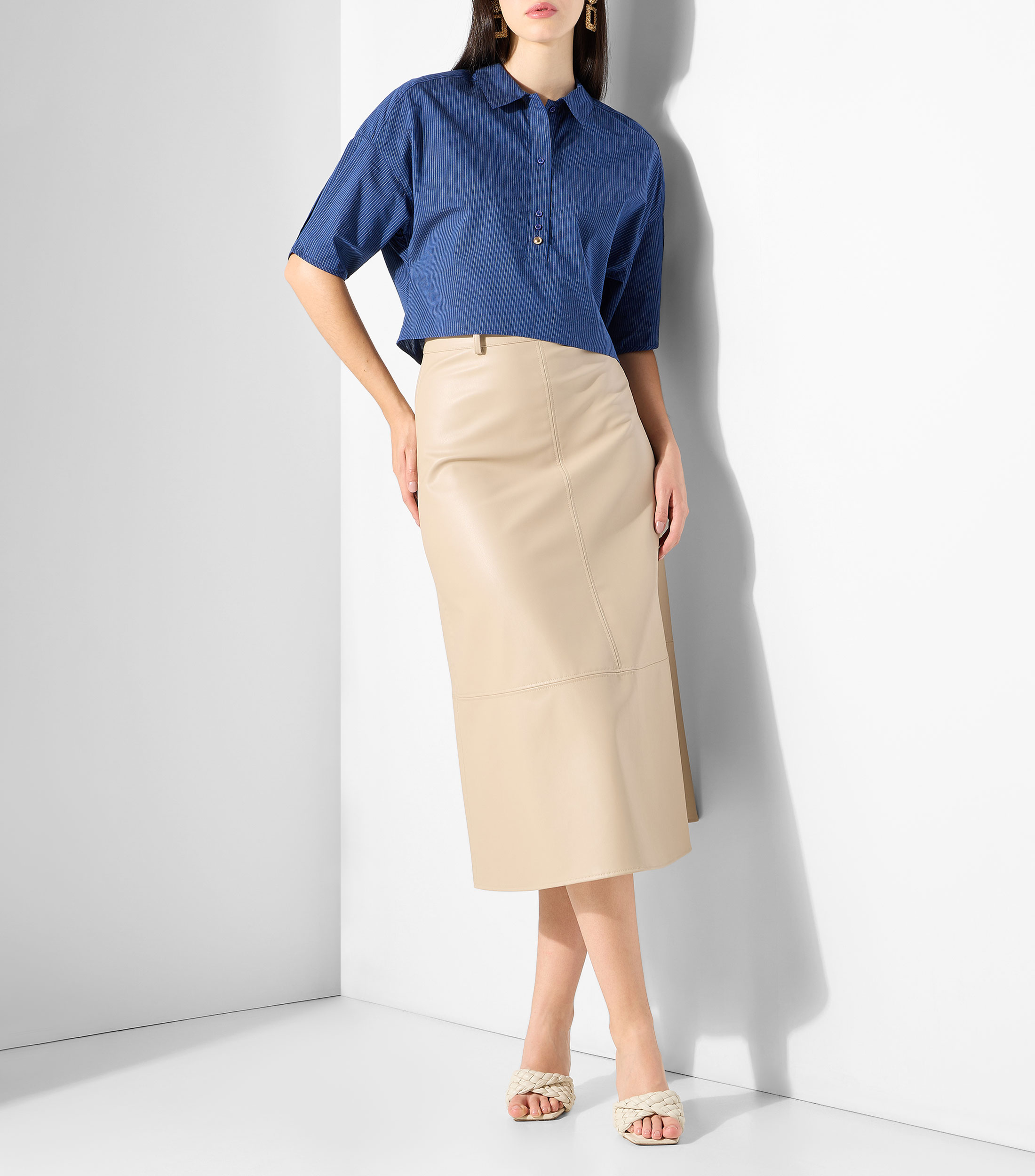 Camisa con rayas manga corta Mujer