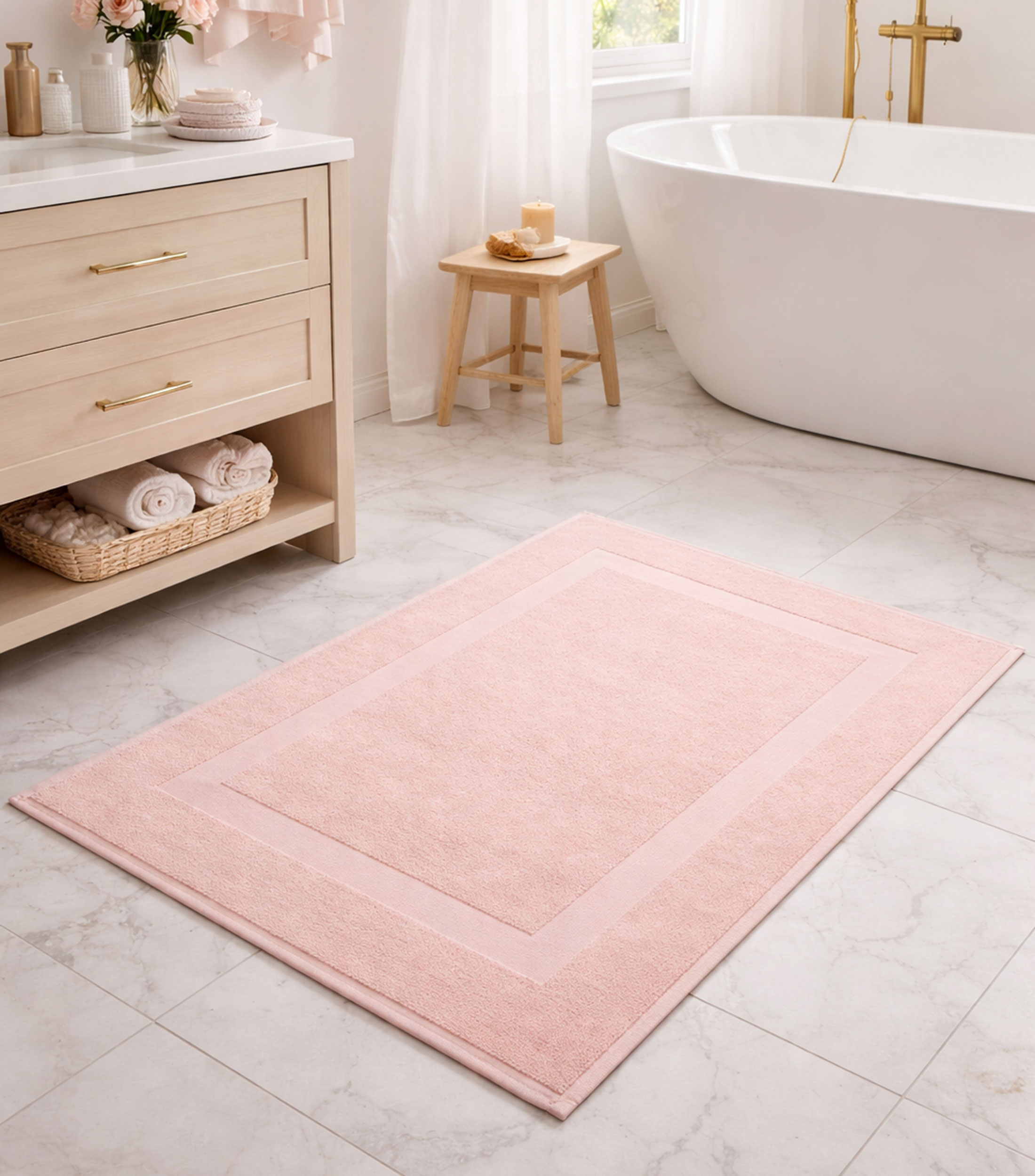 Tapete de baño tipo toalla rosa